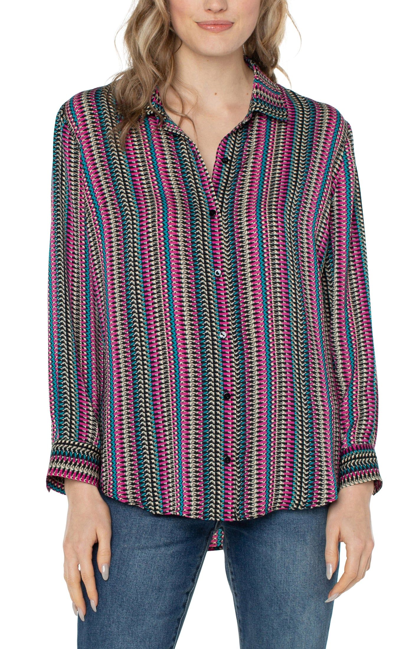 BUTTON UP WOVEN BLOUSE sold by Liverpool Jeans Company