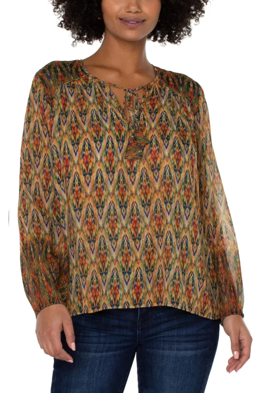 LONG SLEEVE DOUBLE LAYER TIE FRONT BLOUSE sold by Liverpool Jeans Company