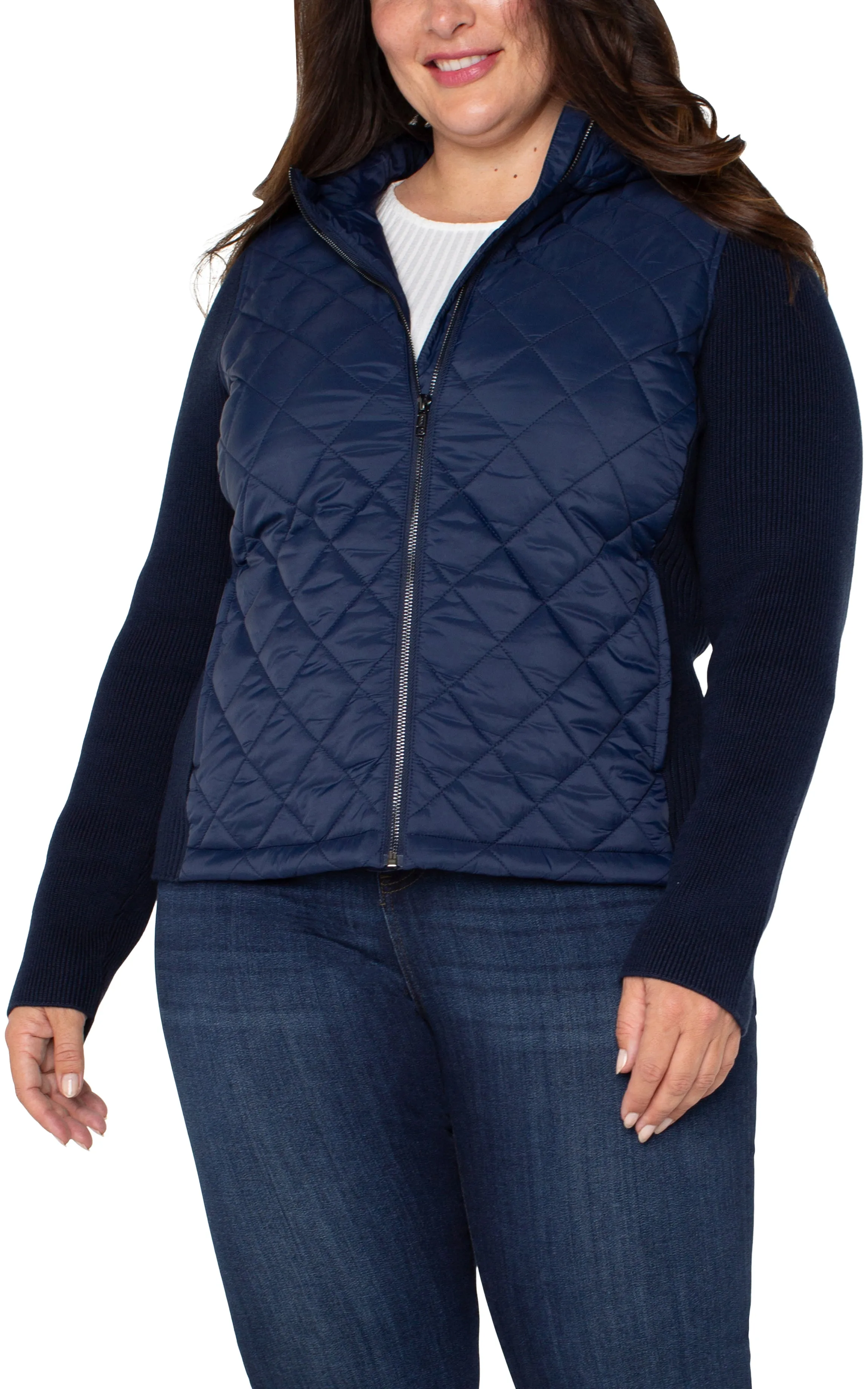 QUILTED FRONT FULL ZIP HOODED SWEATER sold by Liverpool Jeans Company product image thumbnail 5