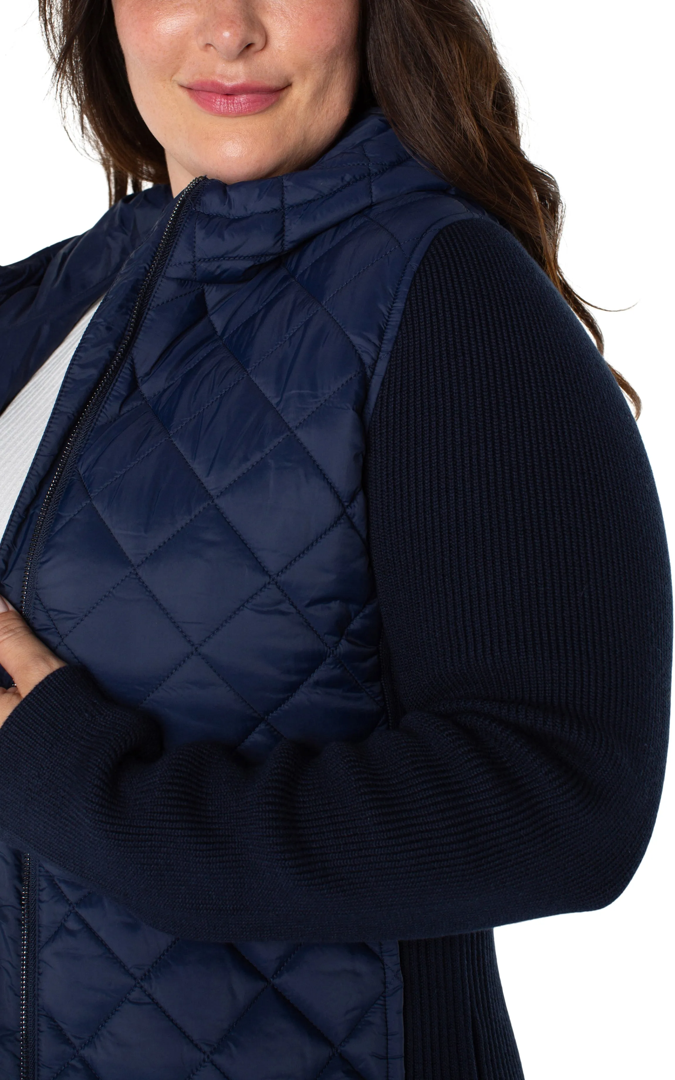 QUILTED FRONT FULL ZIP HOODED SWEATER sold by Liverpool Jeans Company product image thumbnail 3
