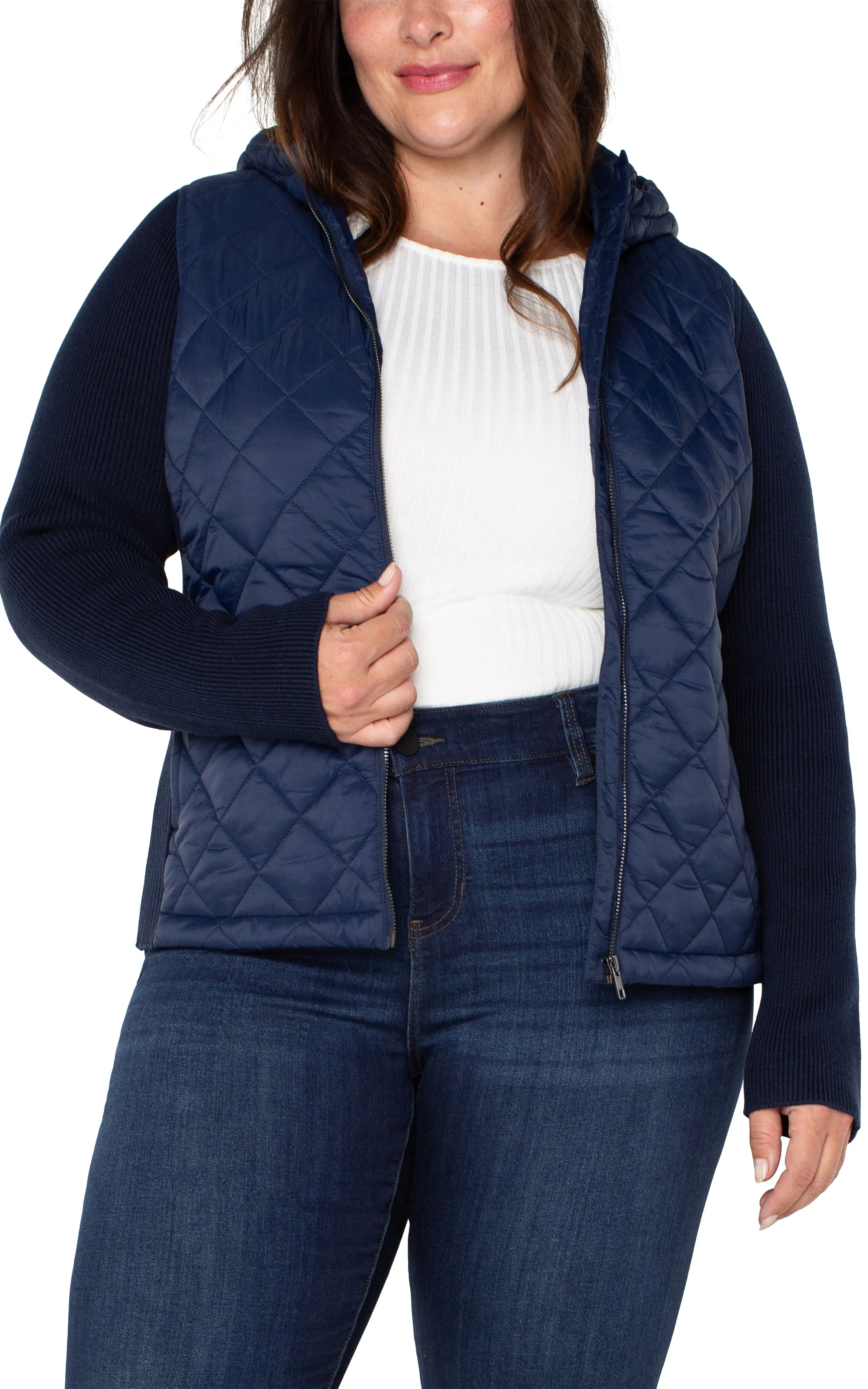 QUILTED FRONT FULL ZIP HOODED SWEATER sold by Liverpool Jeans Company