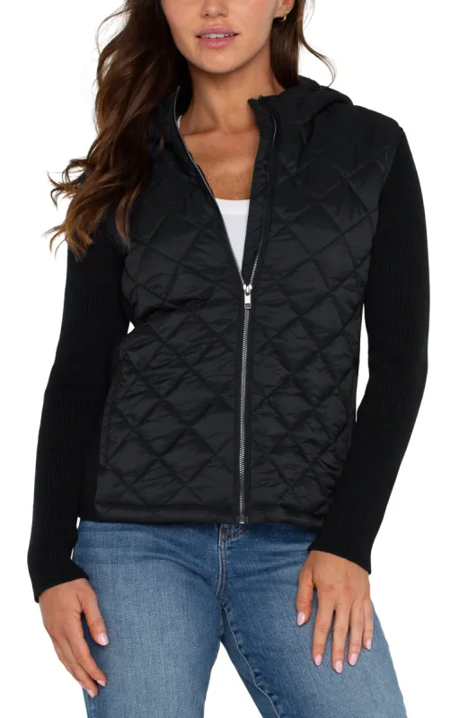 QUILTED FRONT FULL ZIP HOODED SWEATER sold by Liverpool Jeans Company