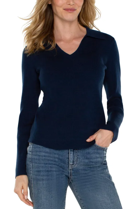 LONG SLEEVE V-NECK COLLARED SWEATER sold by Liverpool Jeans Company