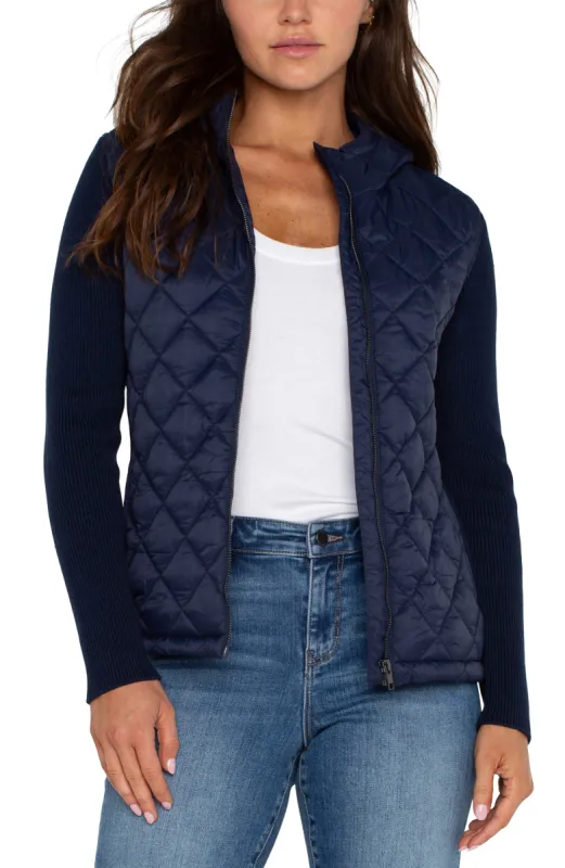 QUILTED FRONT FULL ZIP HOODED SWEATER sold by Liverpool Jeans Company