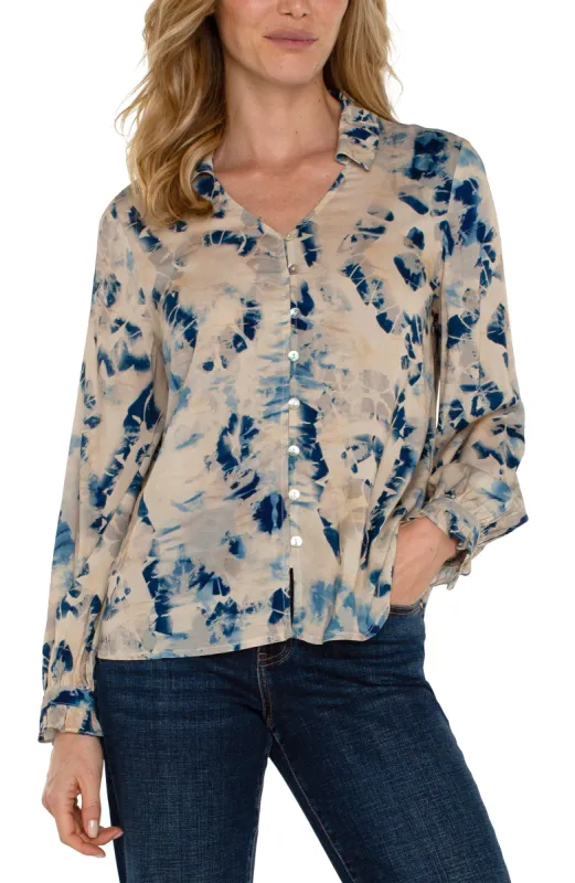 LONG SLEEVE COLLARED BUTTON FRONT WOVEN BLOUSE sold by Liverpool Jeans Company