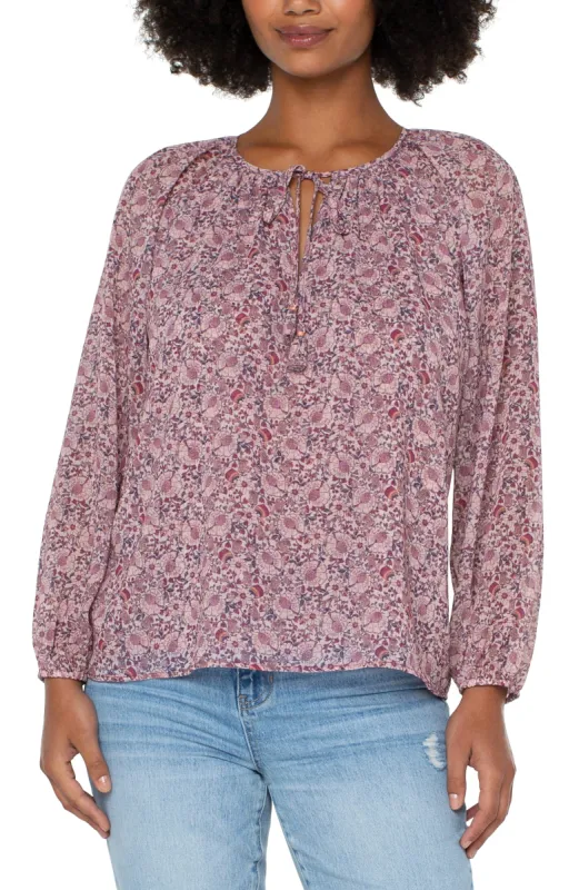 LAYERED SHIRRED BLOUSE WITH NECK TIES sold by Liverpool Jeans Company