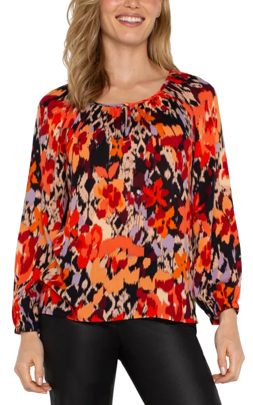LONG SLEEVE SHIRRED WOVEN BLOUSE sold by Liverpool Jeans Company