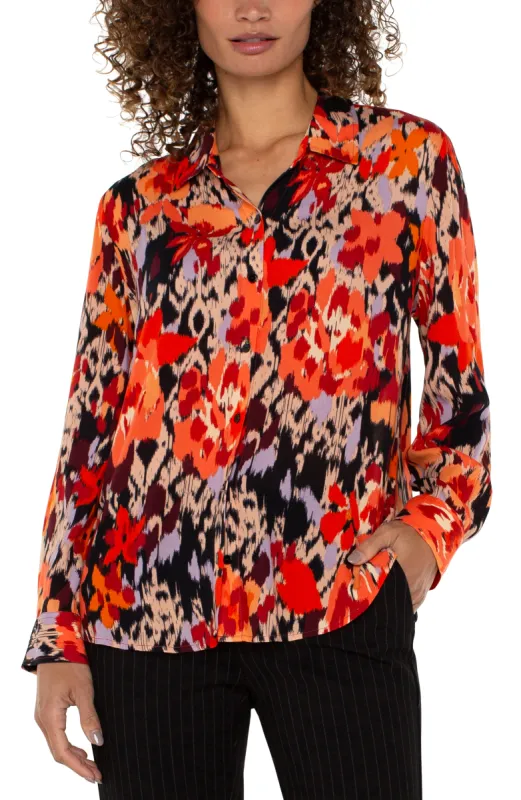 PETITE LONG SLEEVE BUTTON UP WOVEN BLOUSE sold by Liverpool Jeans Company
