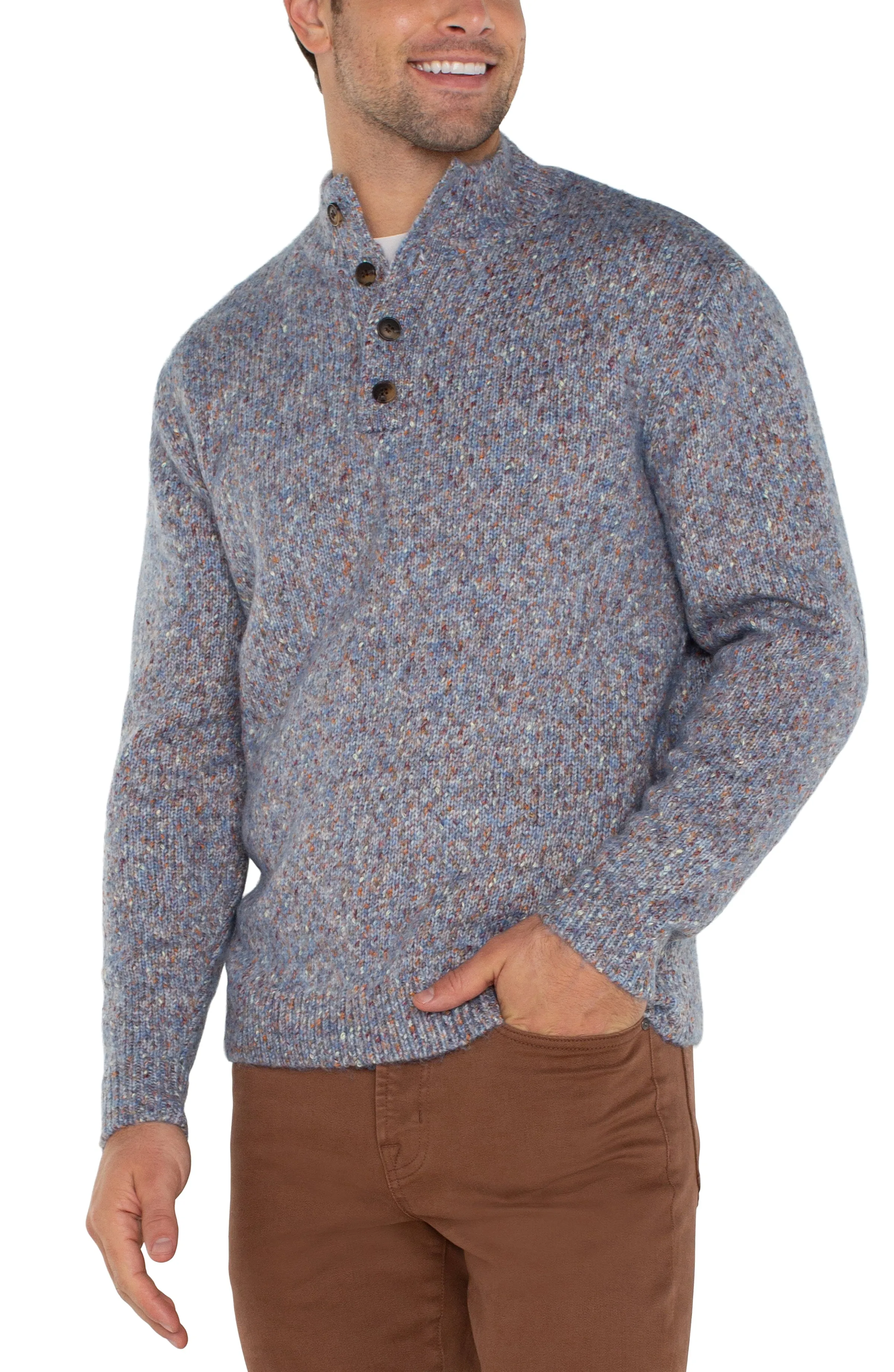 BUTTON MOCK NECK SWEATER sold by Liverpool Jeans Company