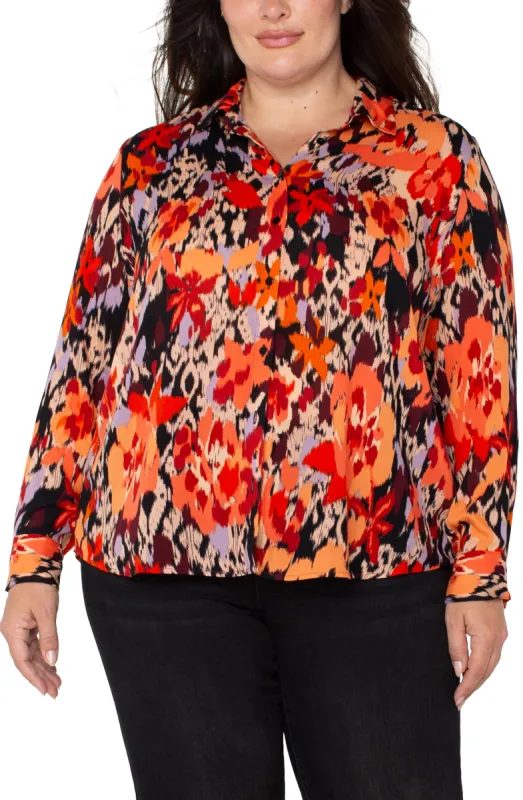 LONG SLEEVE BUTTON UP WOVEN BLOUSE sold by Liverpool Jeans Company