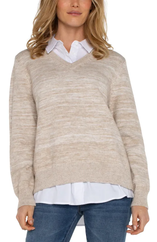 LONG SLEEVE TWOFER COLLARED SWEATER sold by Liverpool Jeans Company