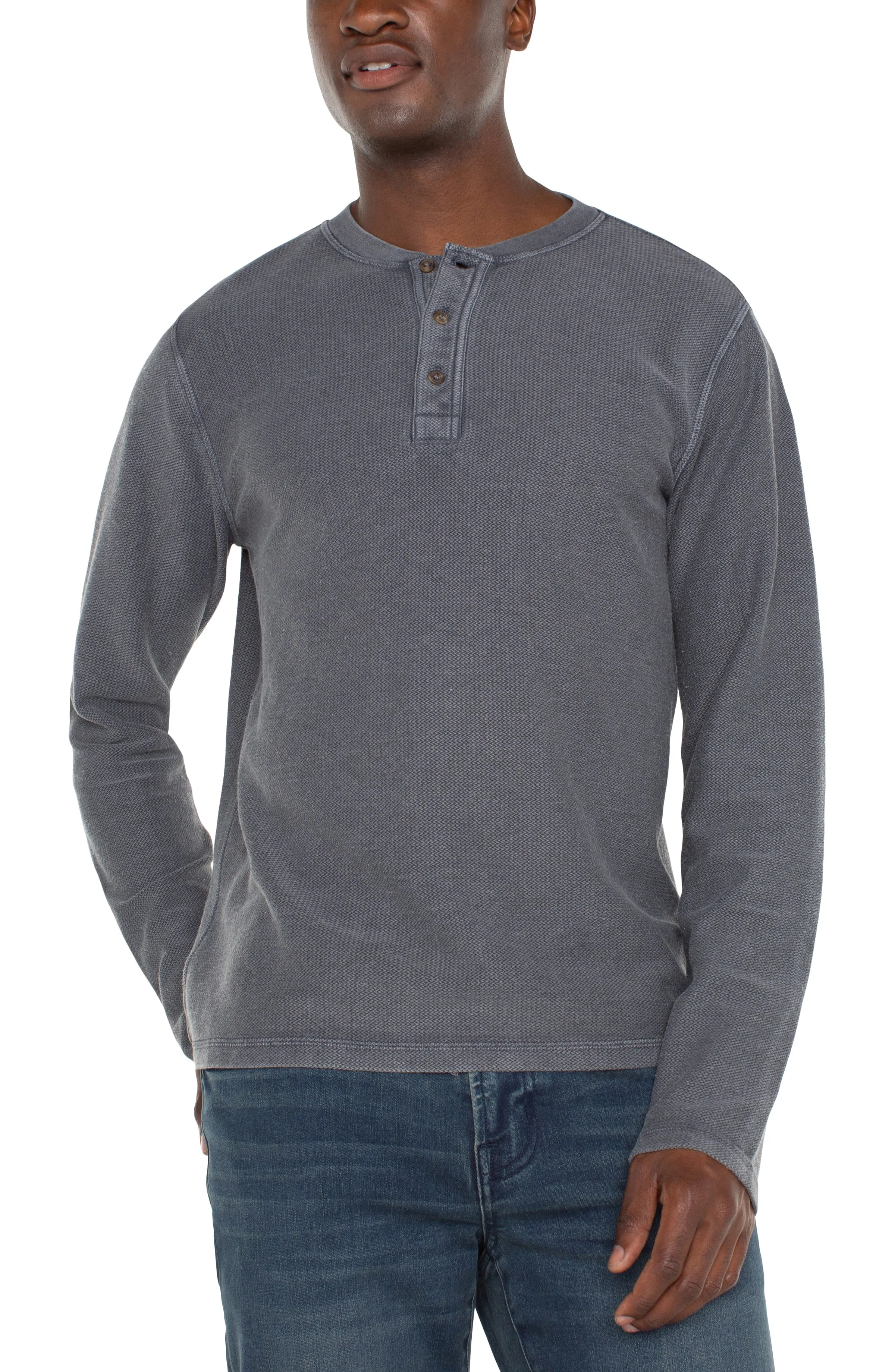 LONG SLEEVE HENLEY sold by Liverpool Jeans Company