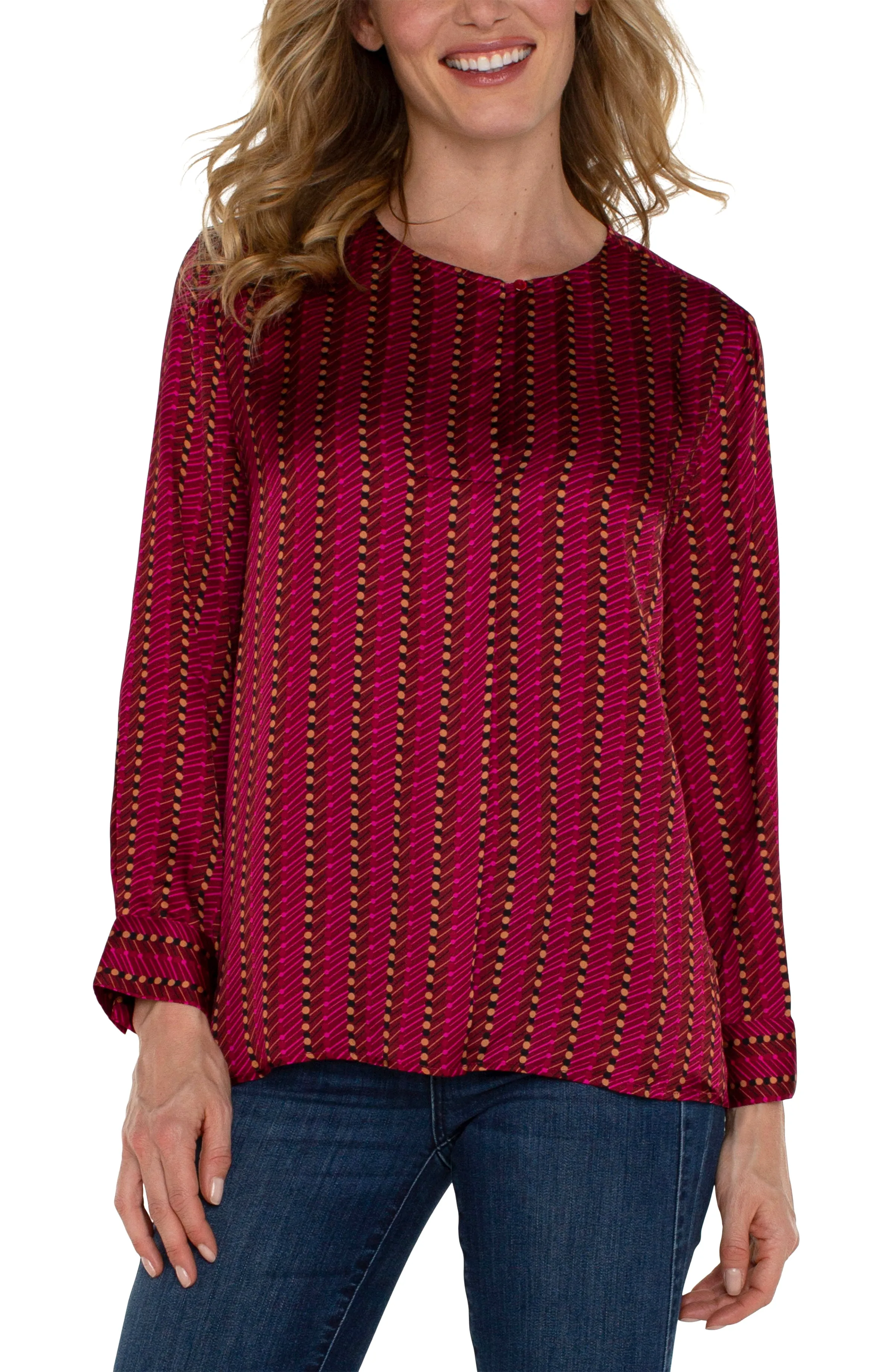 PETITE LONG SLEEVE POPOVER WOVEN BLOUSE sold by Liverpool Jeans Company