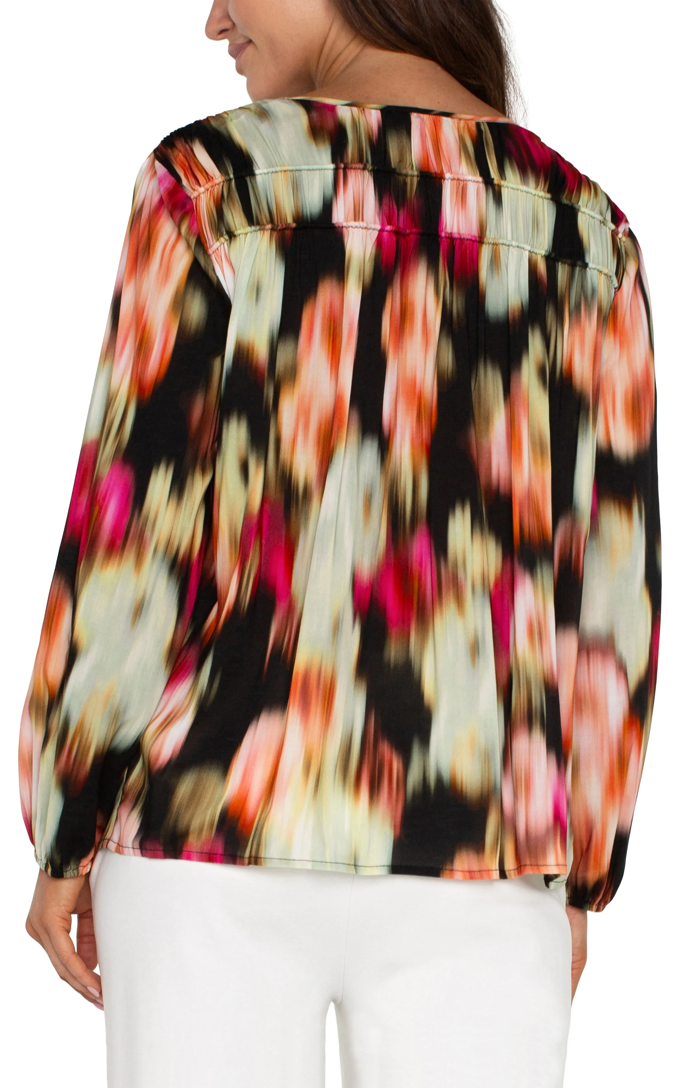 LONG SLEEVE V-NECK SHIRRED WOVEN BLOUSE sold by Liverpool Jeans Company product image thumbnail 2