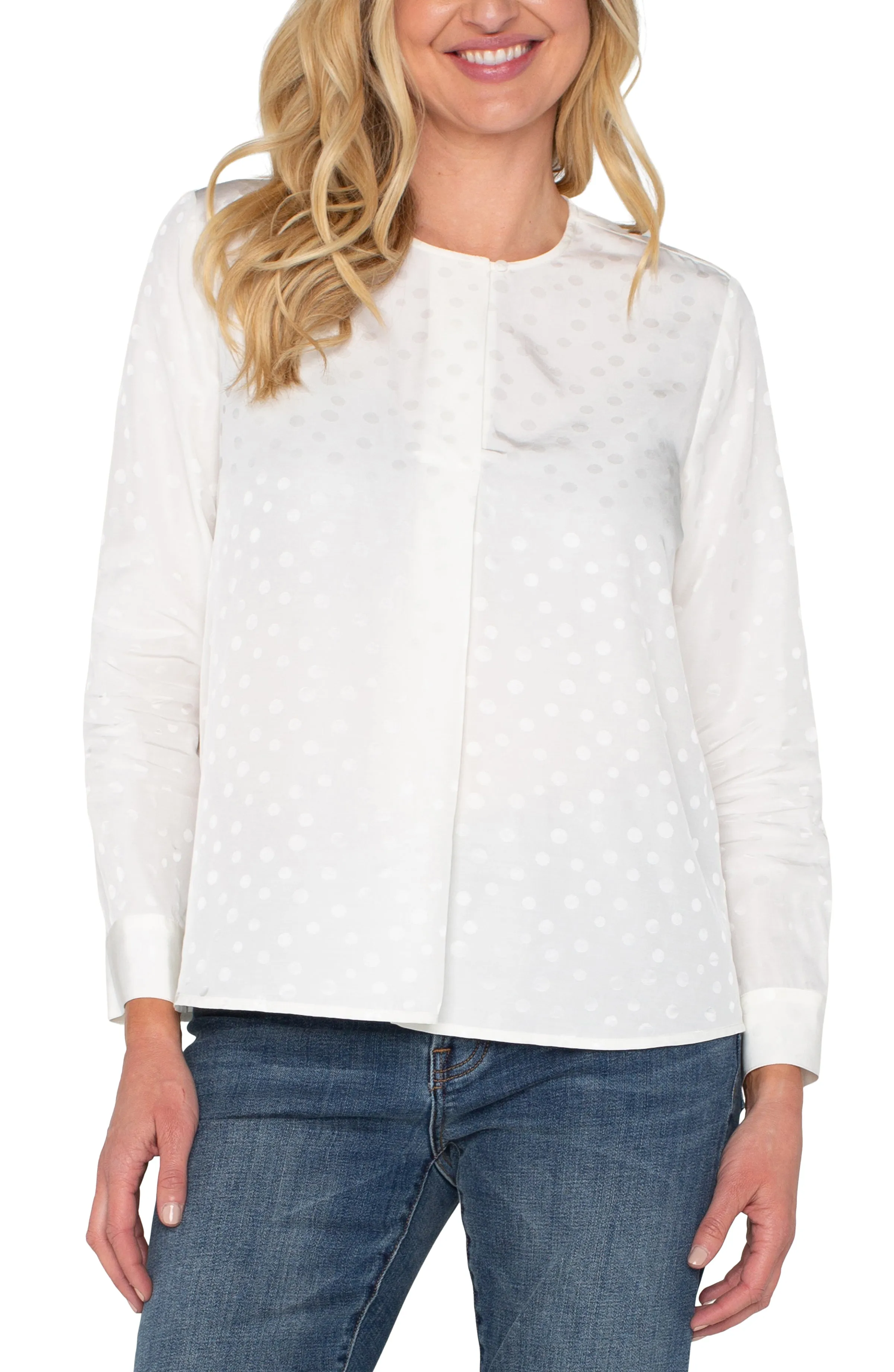 LONG SLEEVE POPOVER WOVEN BLOUSE sold by Liverpool Jeans Company