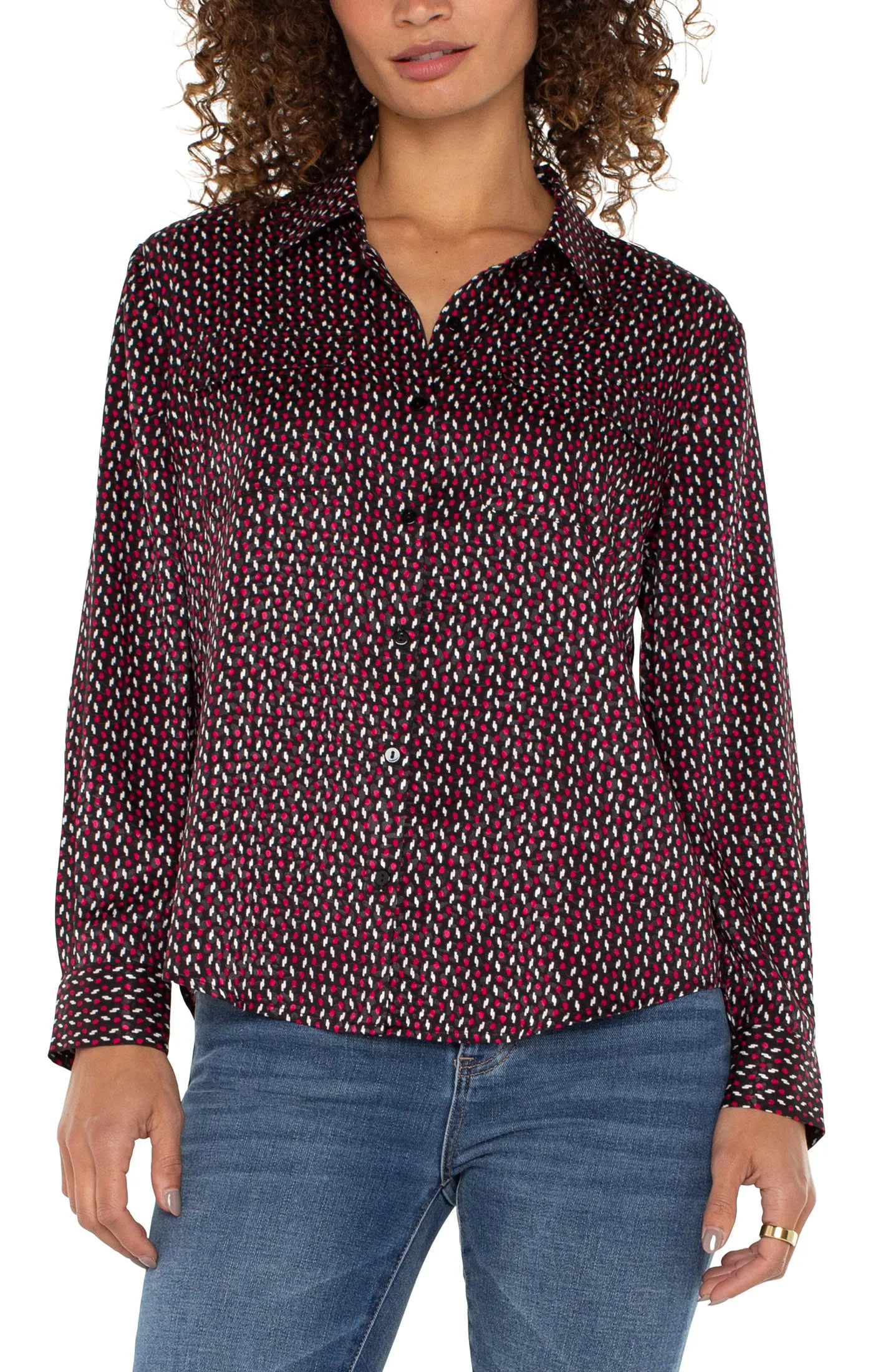 FLAP POCKET BUTTON UP WOVEN BLOUSE sold by Liverpool Jeans Company