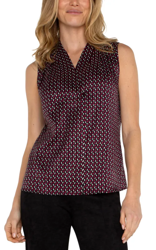 SLEEVELESS PLEATED NECK WOVEN BLOUSE sold by Liverpool Jeans Company