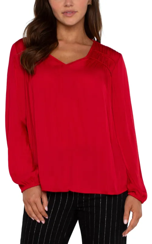 LONG SLEEVE V-NECK WOVEN BLOUSE sold by Liverpool Jeans Company