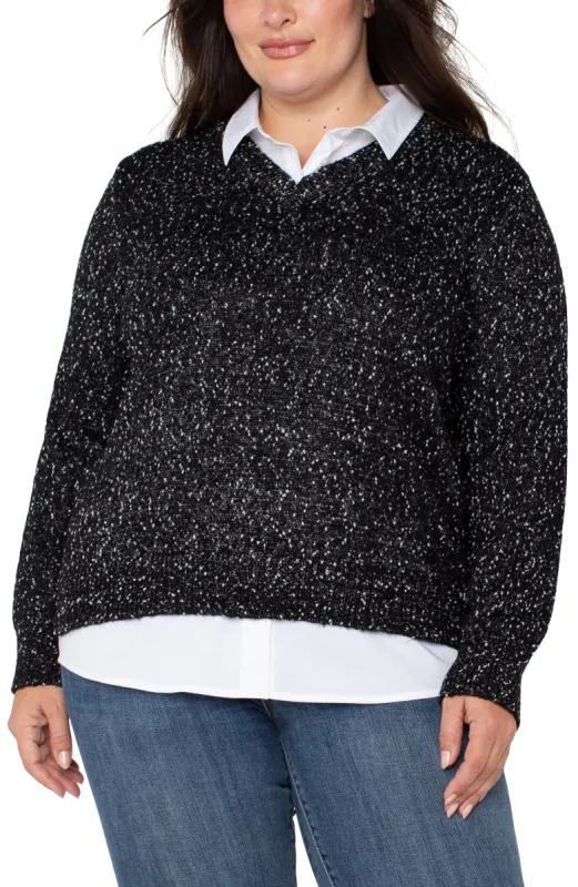 LONG SLEEVE TWOFER COLLARED SWEATER sold by Liverpool Jeans Company