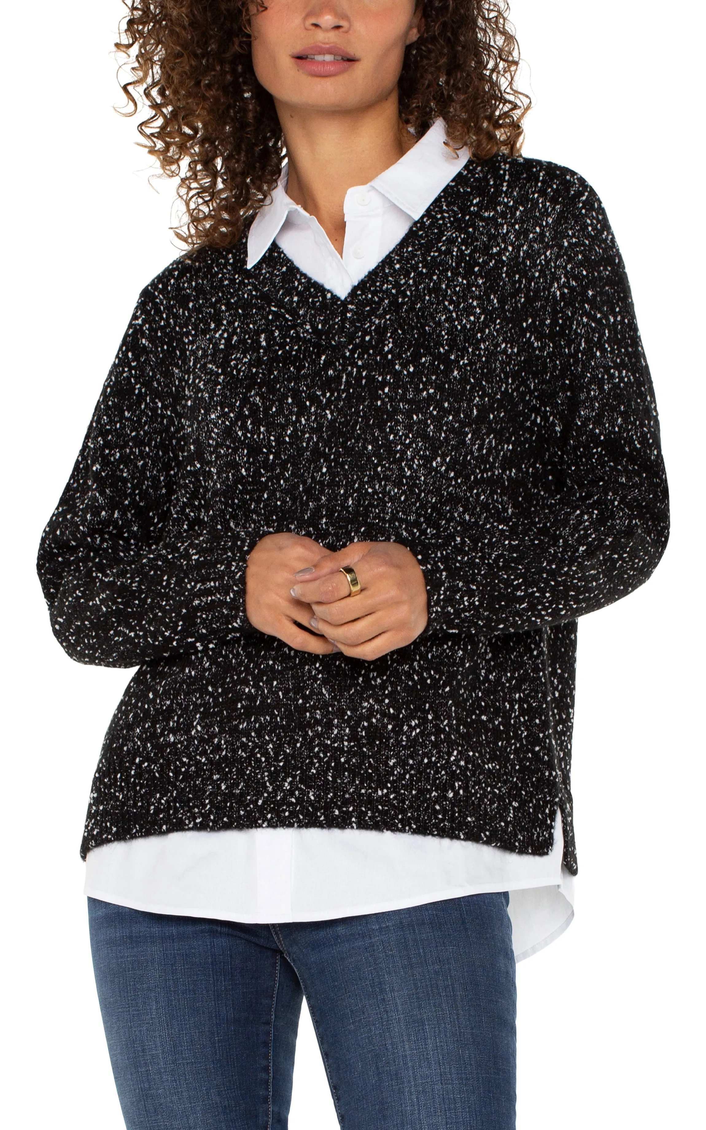 LONG SLEEVE TWOFER COLLARED SWEATER sold by Liverpool Jeans Company product image thumbnail 4