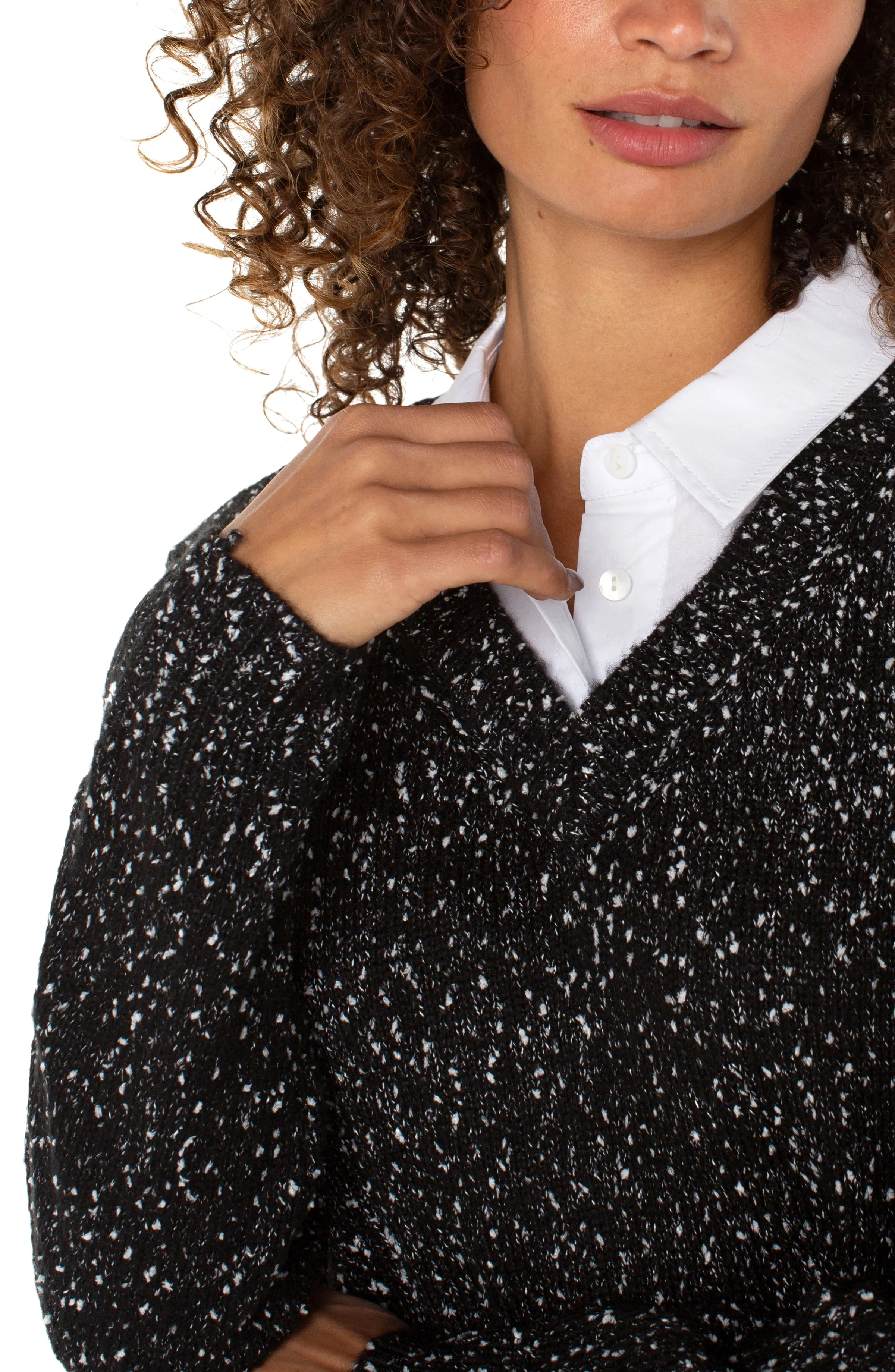 LONG SLEEVE TWOFER COLLARED SWEATER sold by Liverpool Jeans Company product image thumbnail 3