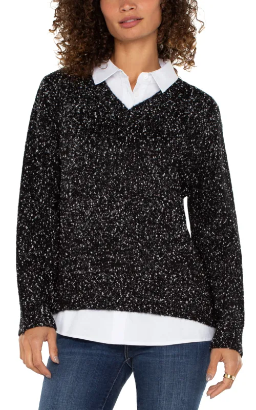 LONG SLEEVE TWOFER COLLARED SWEATER sold by Liverpool Jeans Company