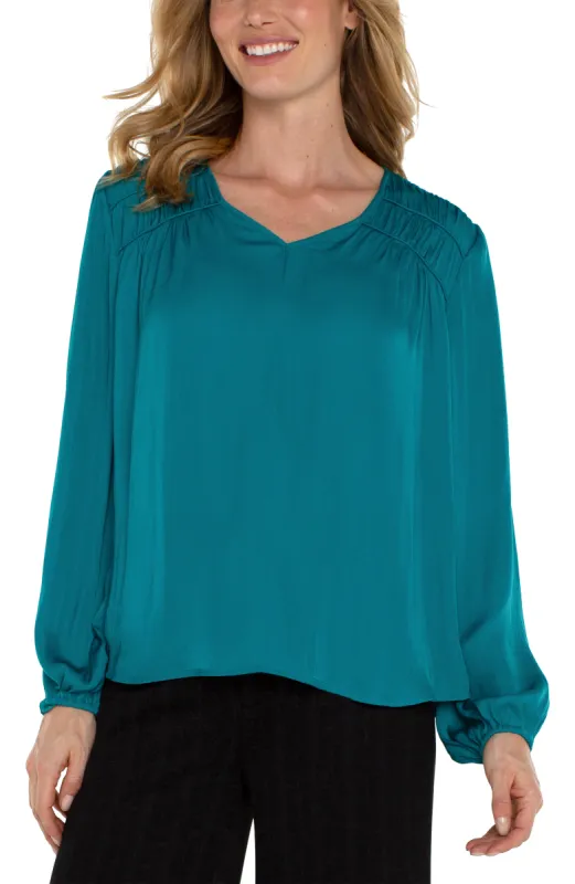 LONG SLEEVE V-NECK WOVEN BLOUSE sold by Liverpool Jeans Company