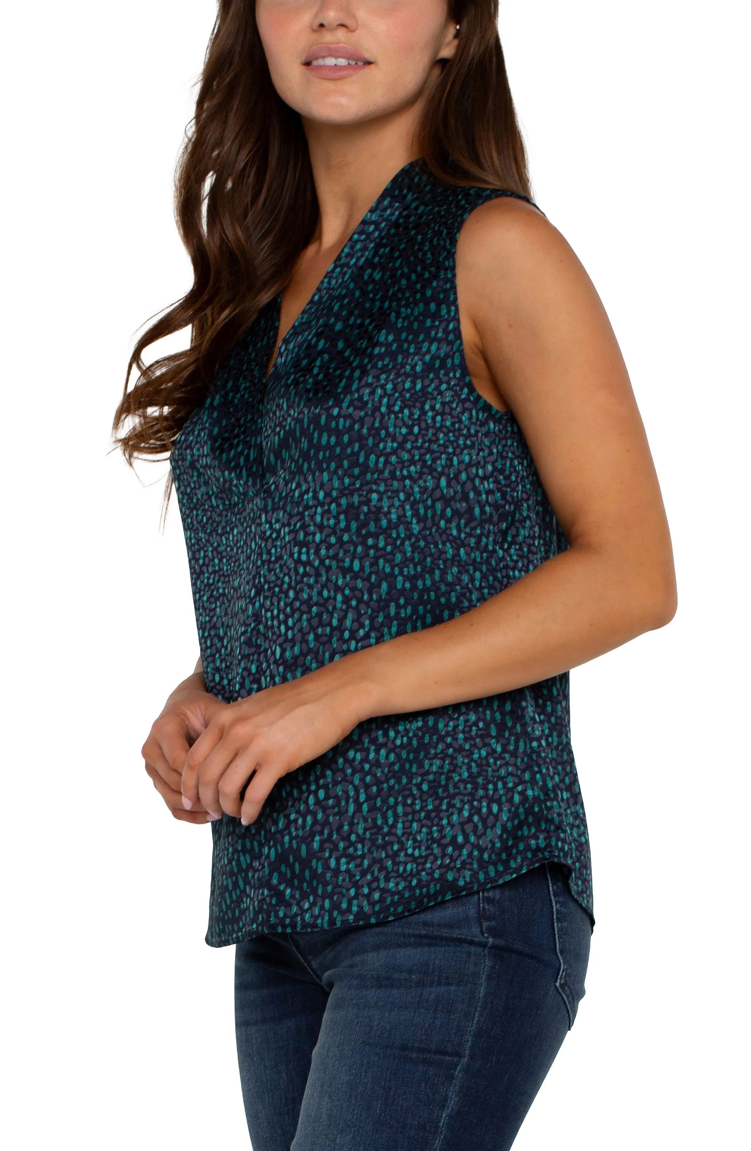 SLEEVELESS PLEATED NECK WOVEN BLOUSE sold by Liverpool Jeans Company product image thumbnail 4