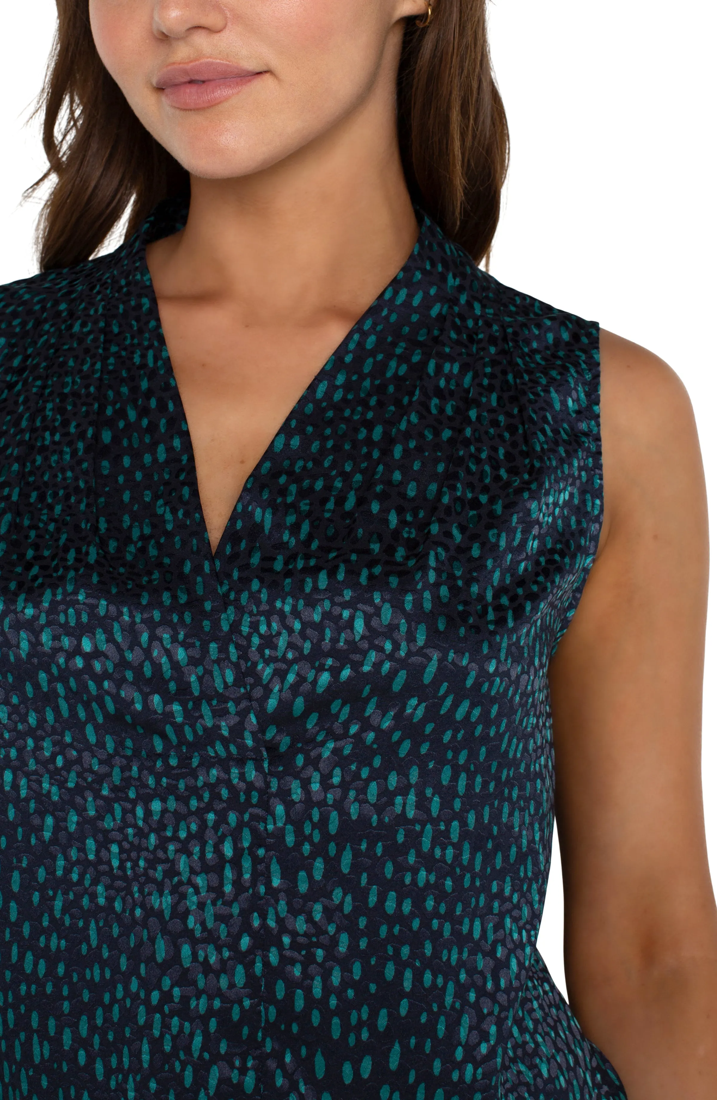 SLEEVELESS PLEATED NECK WOVEN BLOUSE sold by Liverpool Jeans Company product image thumbnail 3