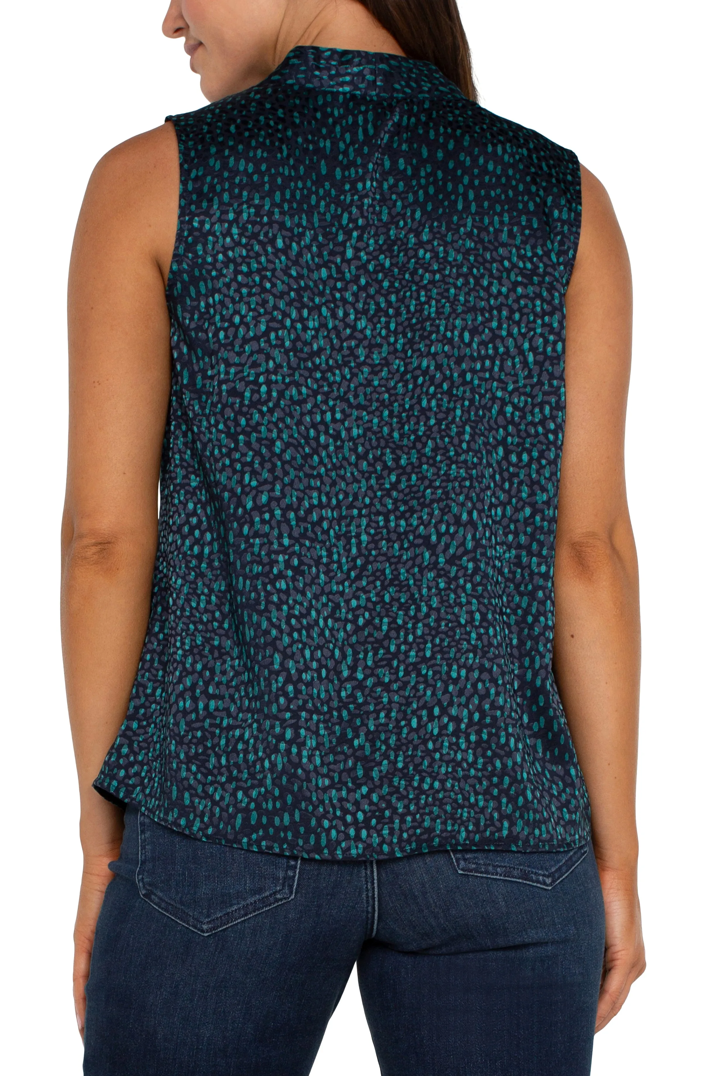 SLEEVELESS PLEATED NECK WOVEN BLOUSE sold by Liverpool Jeans Company product image thumbnail 2