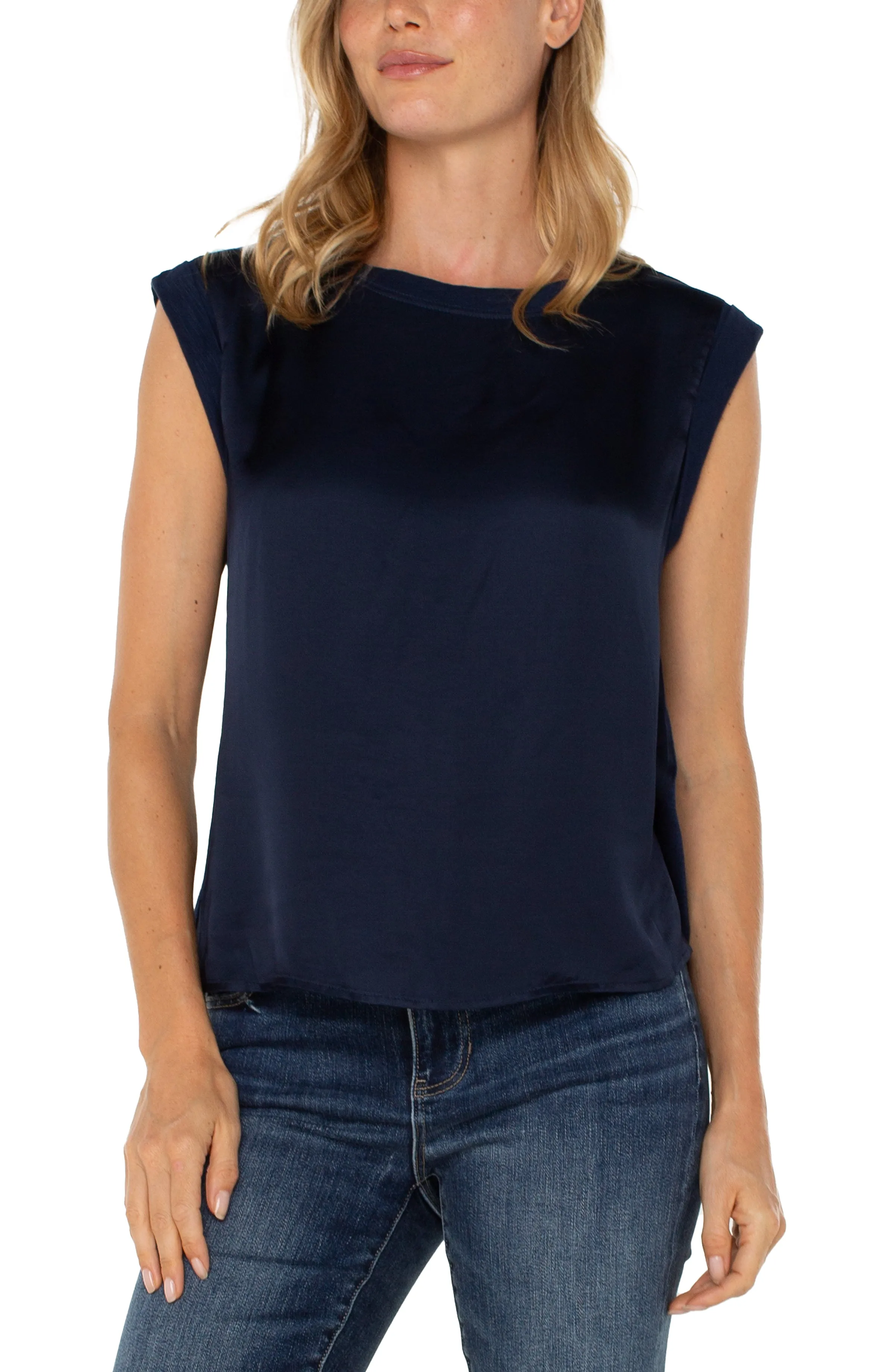 SLEEVELESS WOVEN KNIT TOP sold by Liverpool Jeans Company