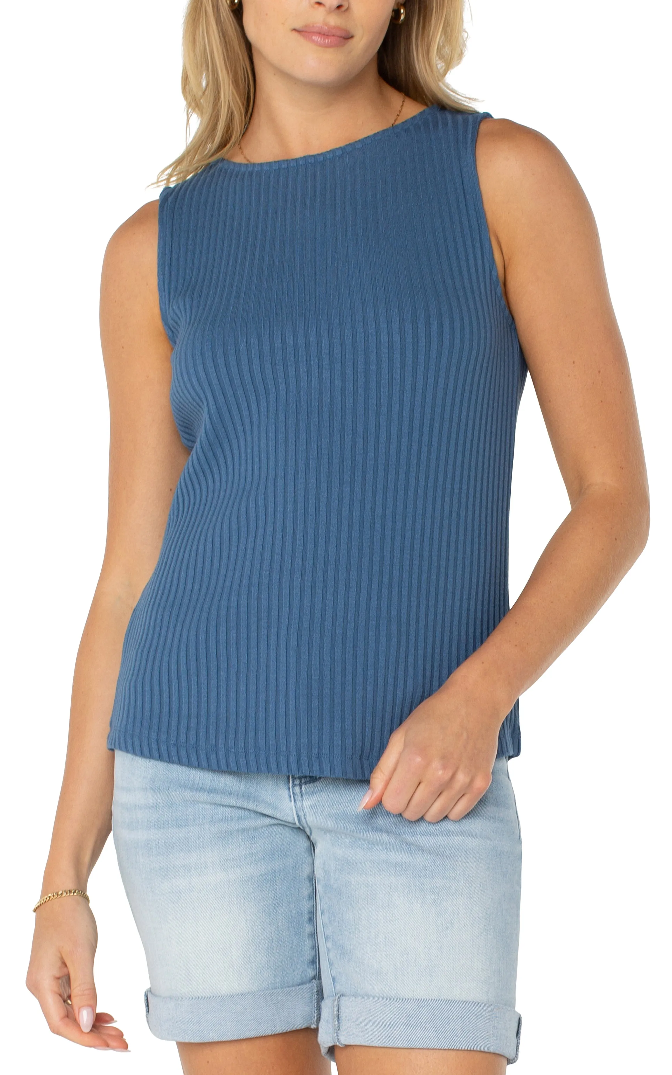SLEEVELESS BOAT NECK RIB KNIT TOP sold by Liverpool Jeans Company