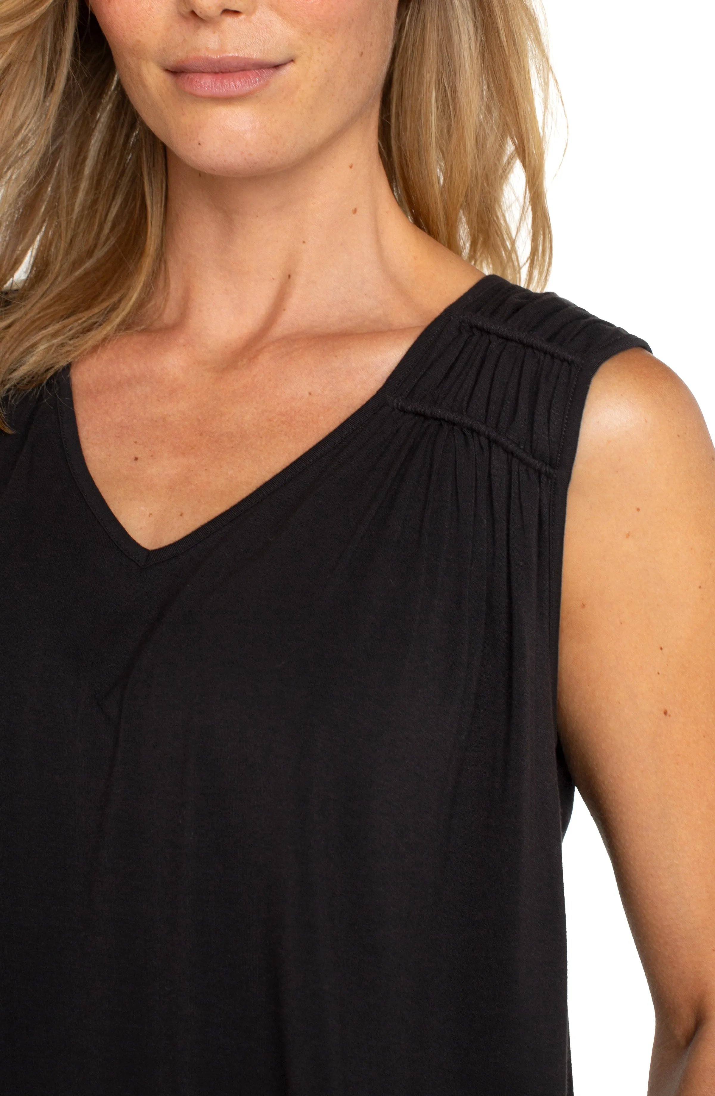 SLEEVELESS SHIRRED DETAIL KNIT TOP sold by Liverpool Jeans Company product image thumbnail 3