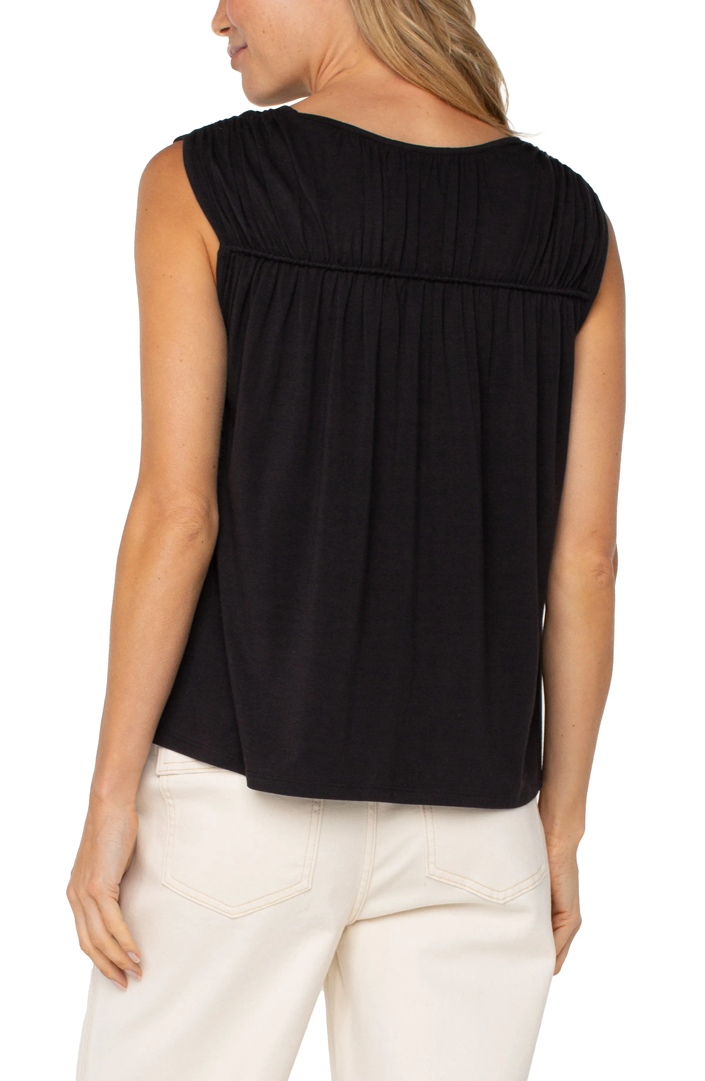 SLEEVELESS SHIRRED DETAIL KNIT TOP sold by Liverpool Jeans Company product image thumbnail 2