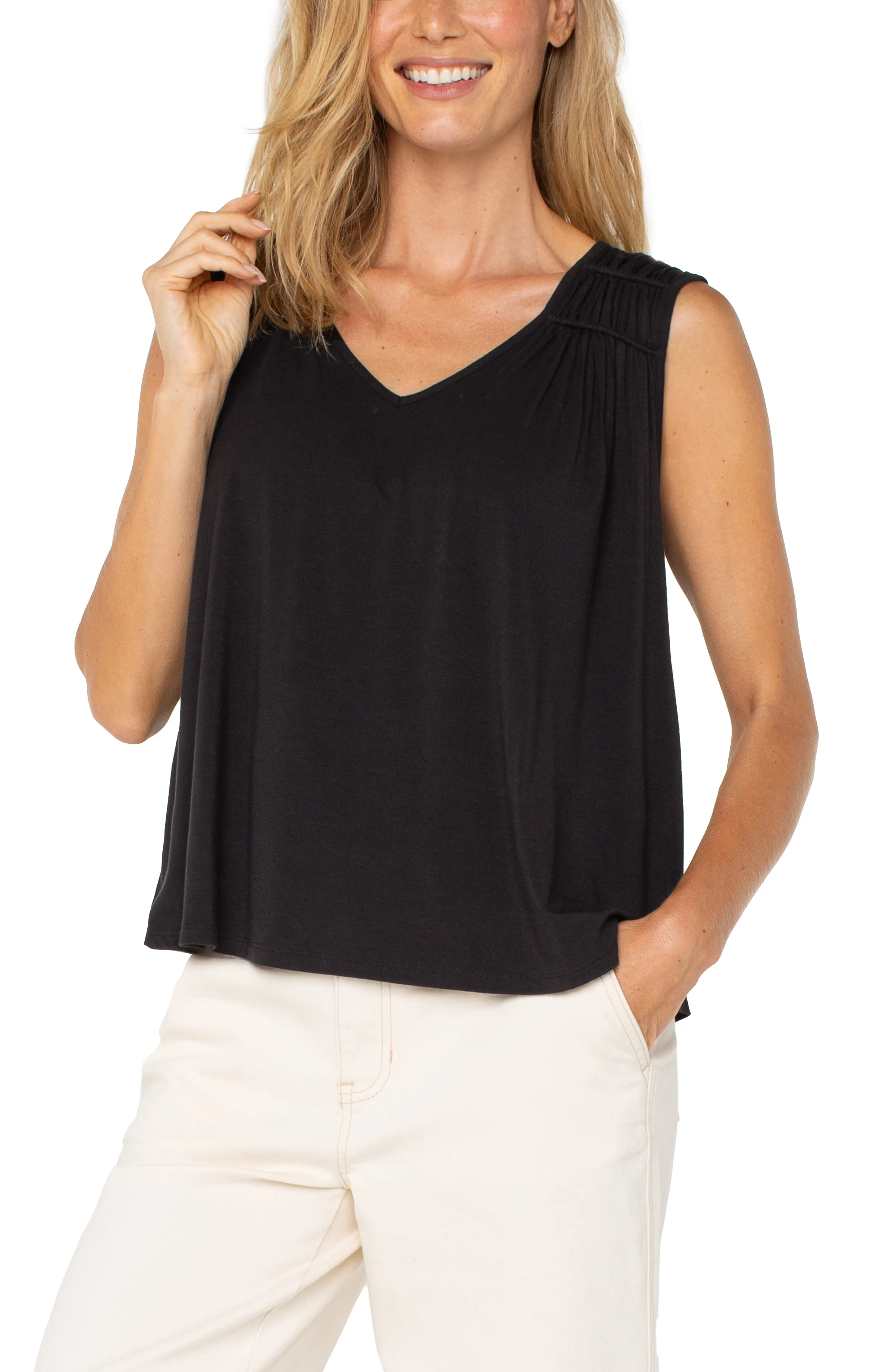 SLEEVELESS SHIRRED DETAIL KNIT TOP sold by Liverpool Jeans Company