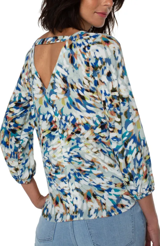 PETITE 3/4 SLEEVE DOUBLE V-NECK WOVEN TOP sold by Liverpool Jeans Company