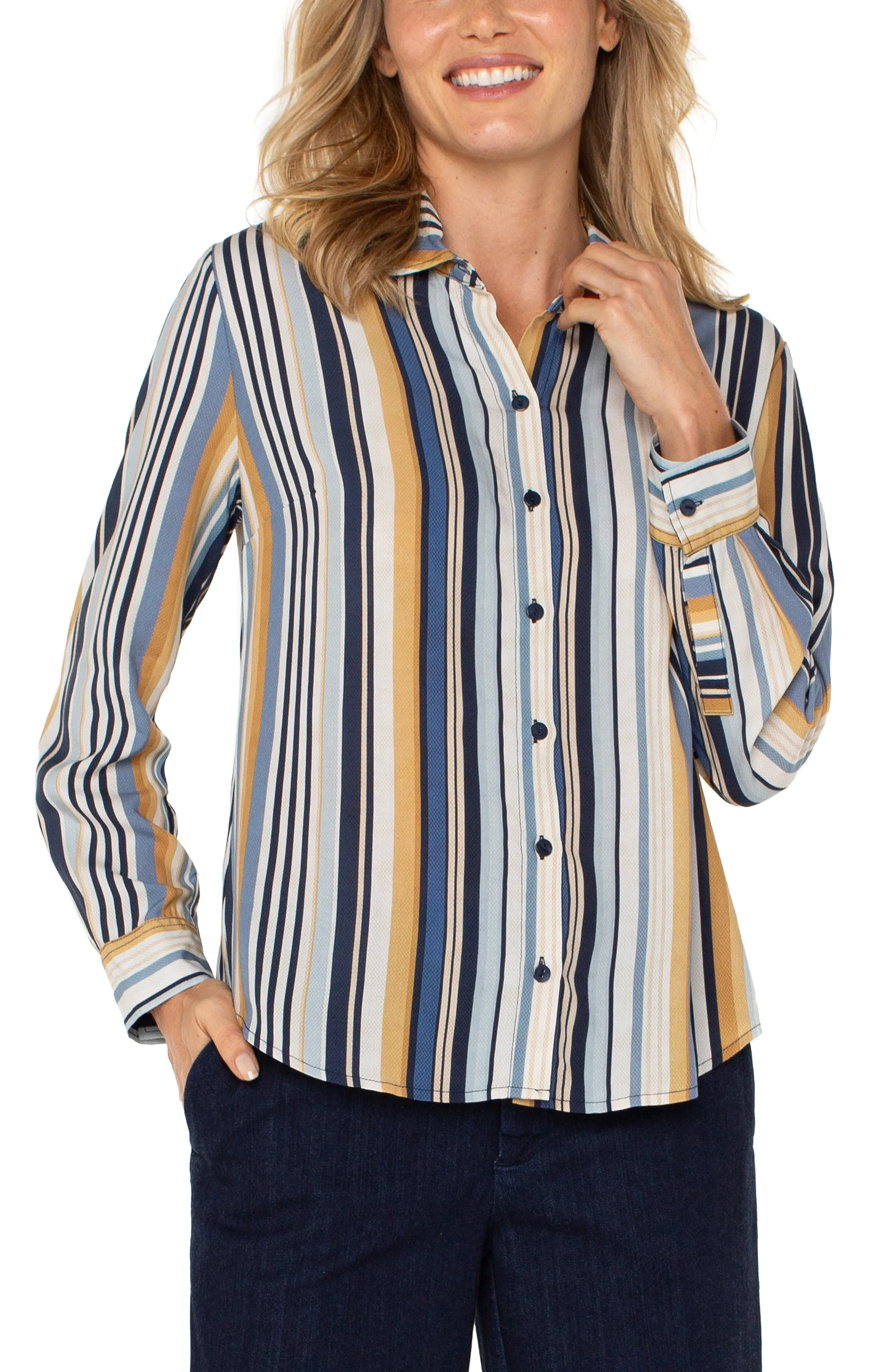 BUTTON UP WOVEN BLOUSE sold by Liverpool Jeans Company