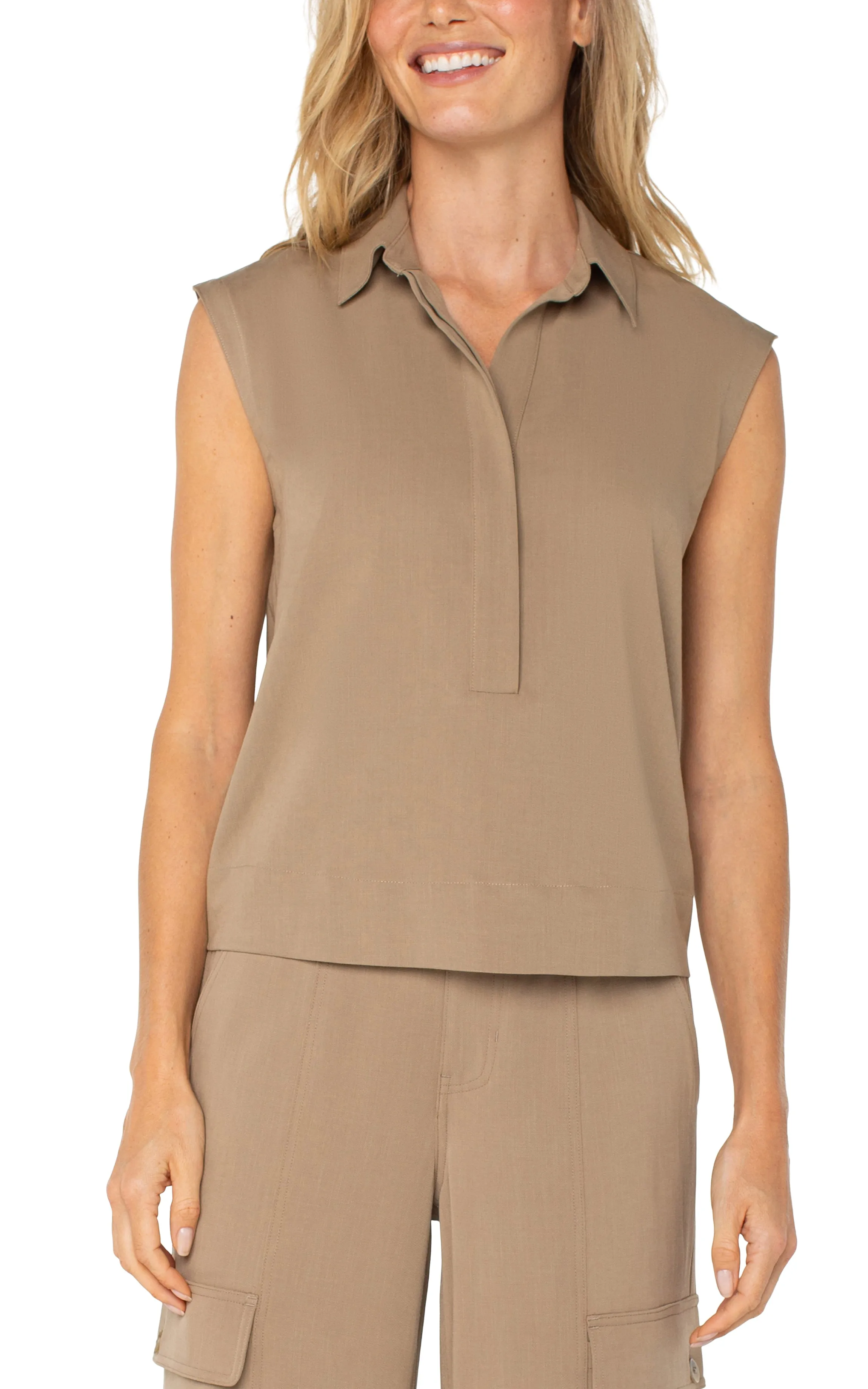 SLEEVELESS CROPPED SHIRT sold by Liverpool Jeans Company