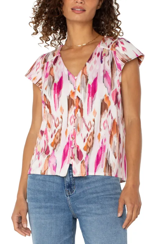 FLUTTER SLEEVE BUTTON FRONT KNIT TOP sold by Liverpool Jeans Company