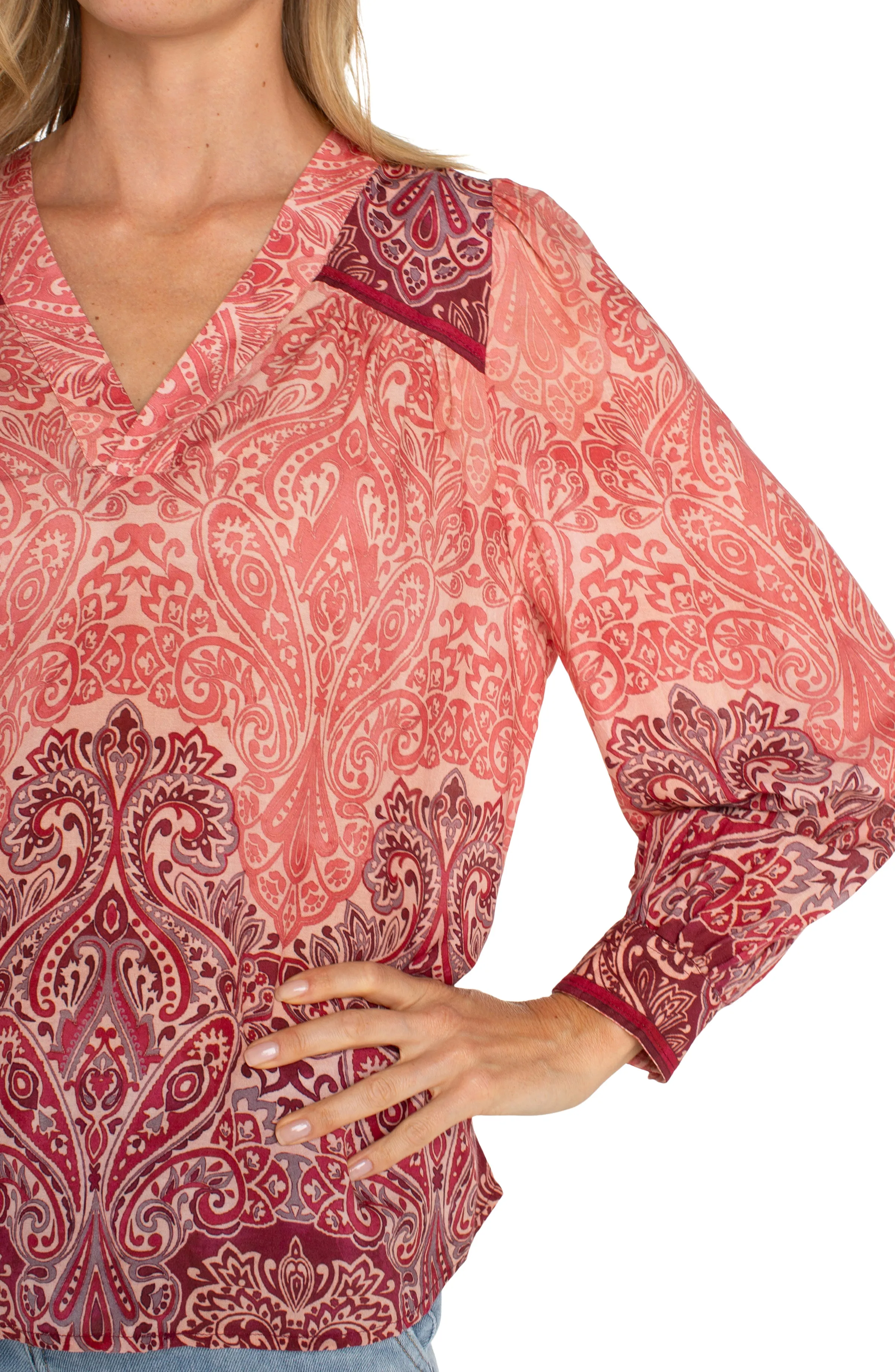 V-NECK POPOVER WOVEN BLOUSE sold by Liverpool Jeans Company product image thumbnail 3