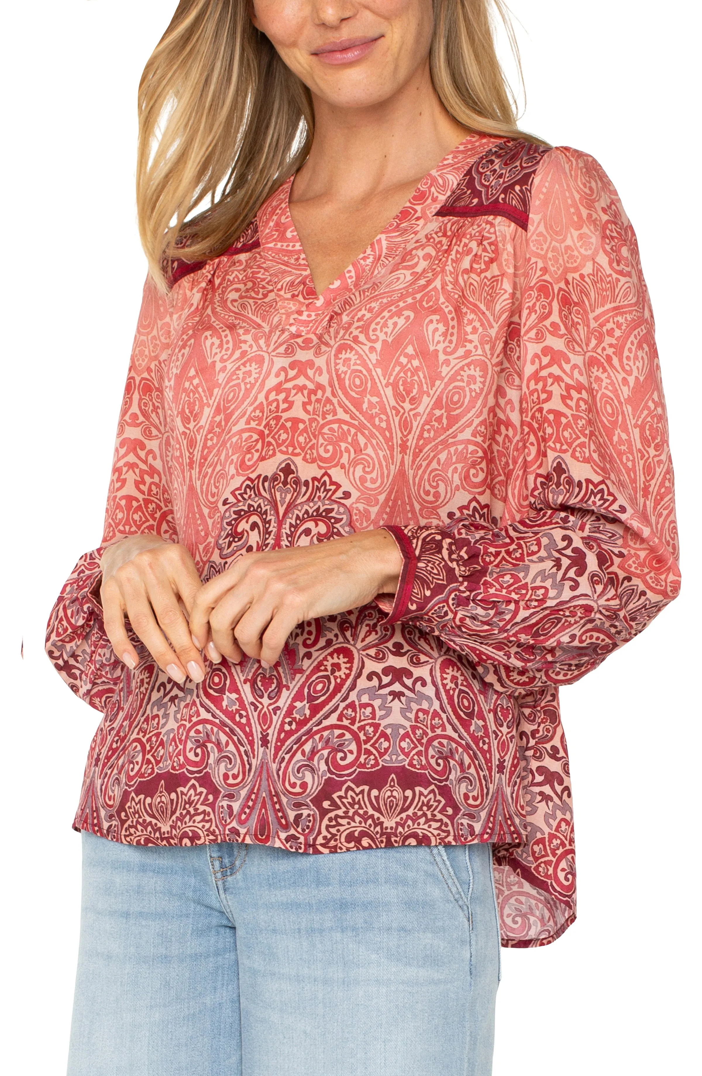 V-NECK POPOVER WOVEN BLOUSE sold by Liverpool Jeans Company product image thumbnail 4