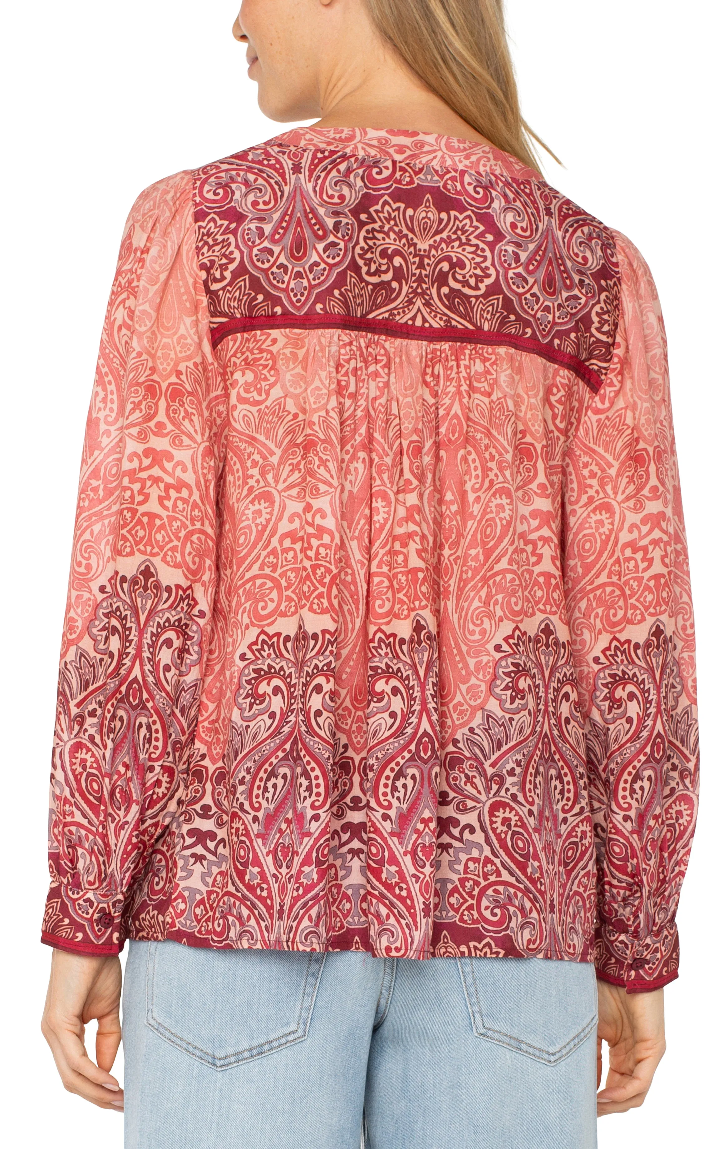 V-NECK POPOVER WOVEN BLOUSE sold by Liverpool Jeans Company product image thumbnail 2