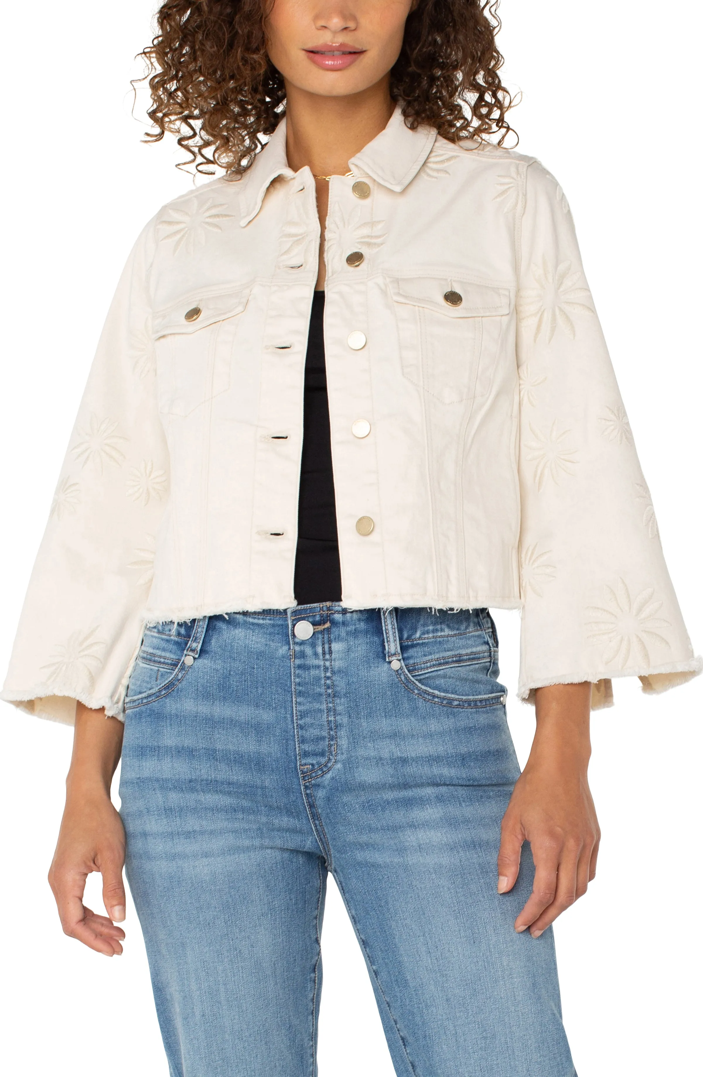 JACKET WITH WIDE SLEEVES W/ EMBROIDER FLORALS sold by Liverpool Jeans Company