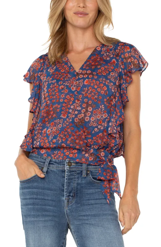 PETITE DRAPED FRONT TOP WITH WAIST TIE sold by Liverpool Jeans Company