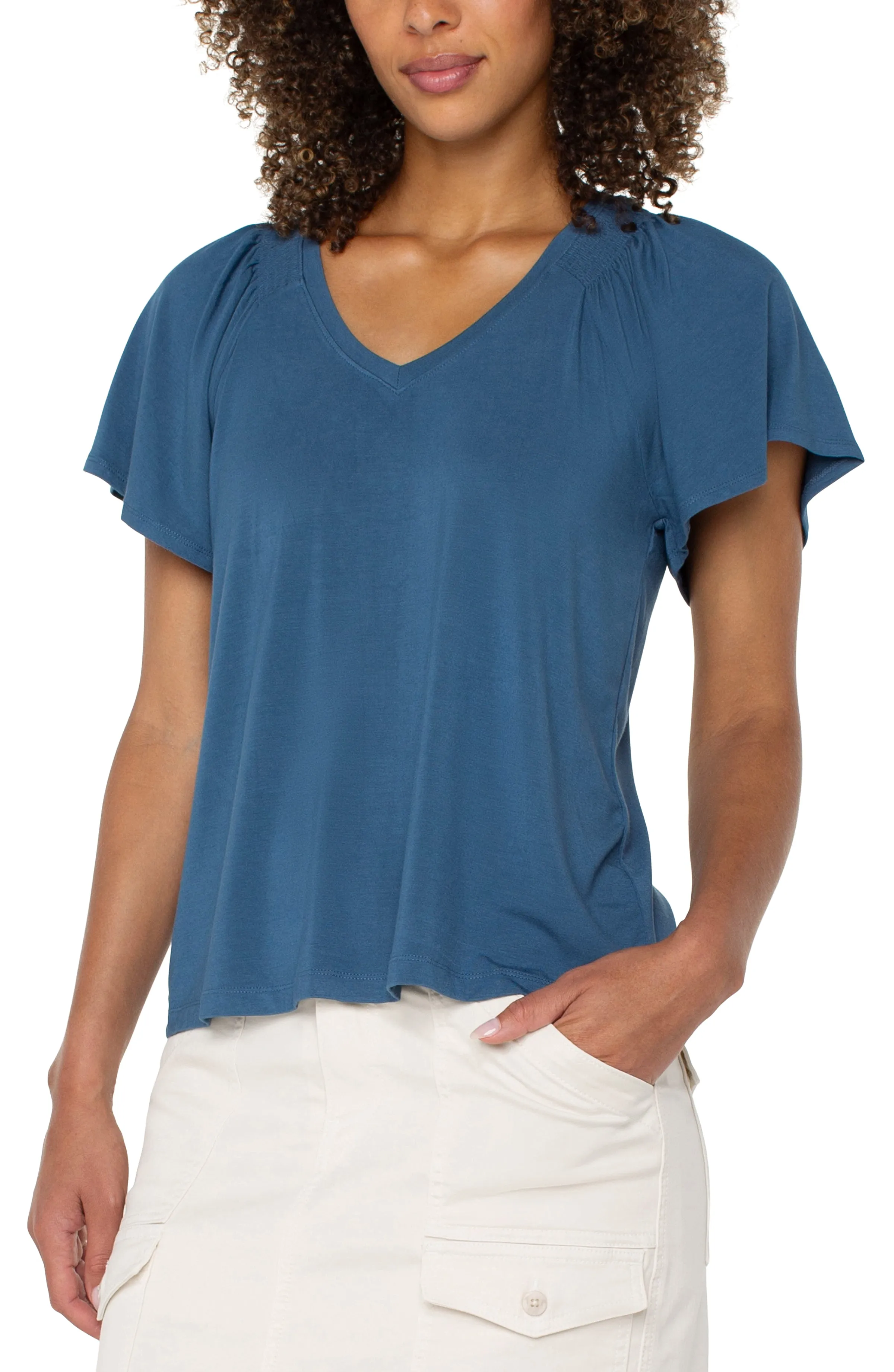 PETITE FLUTTER SLEEVE KNIT TOP sold by Liverpool Jeans Company product image thumbnail 5