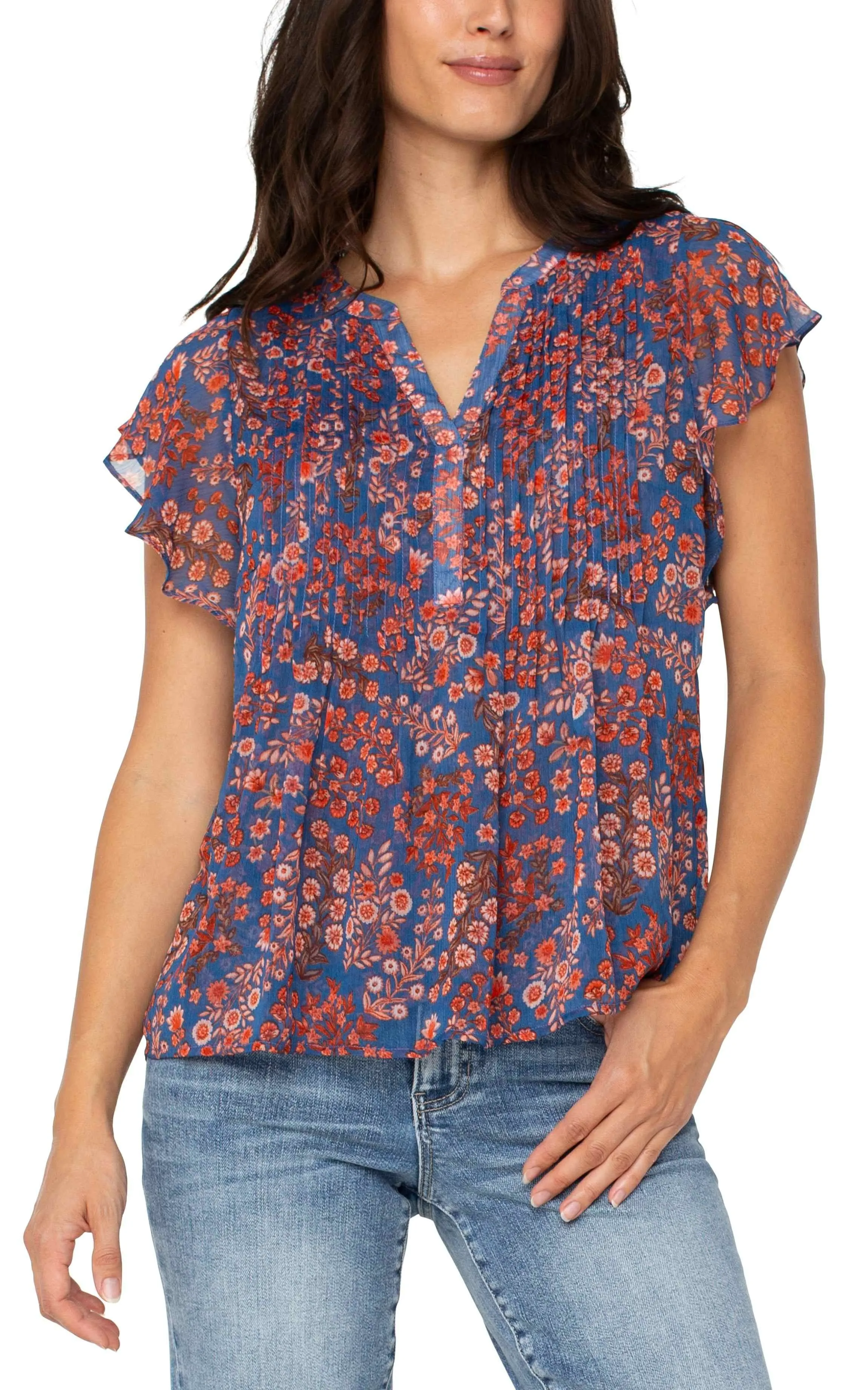 PETITE DOUBLE LAYER FLUTTER SLEEVE BLOUSE sold by Liverpool Jeans Company