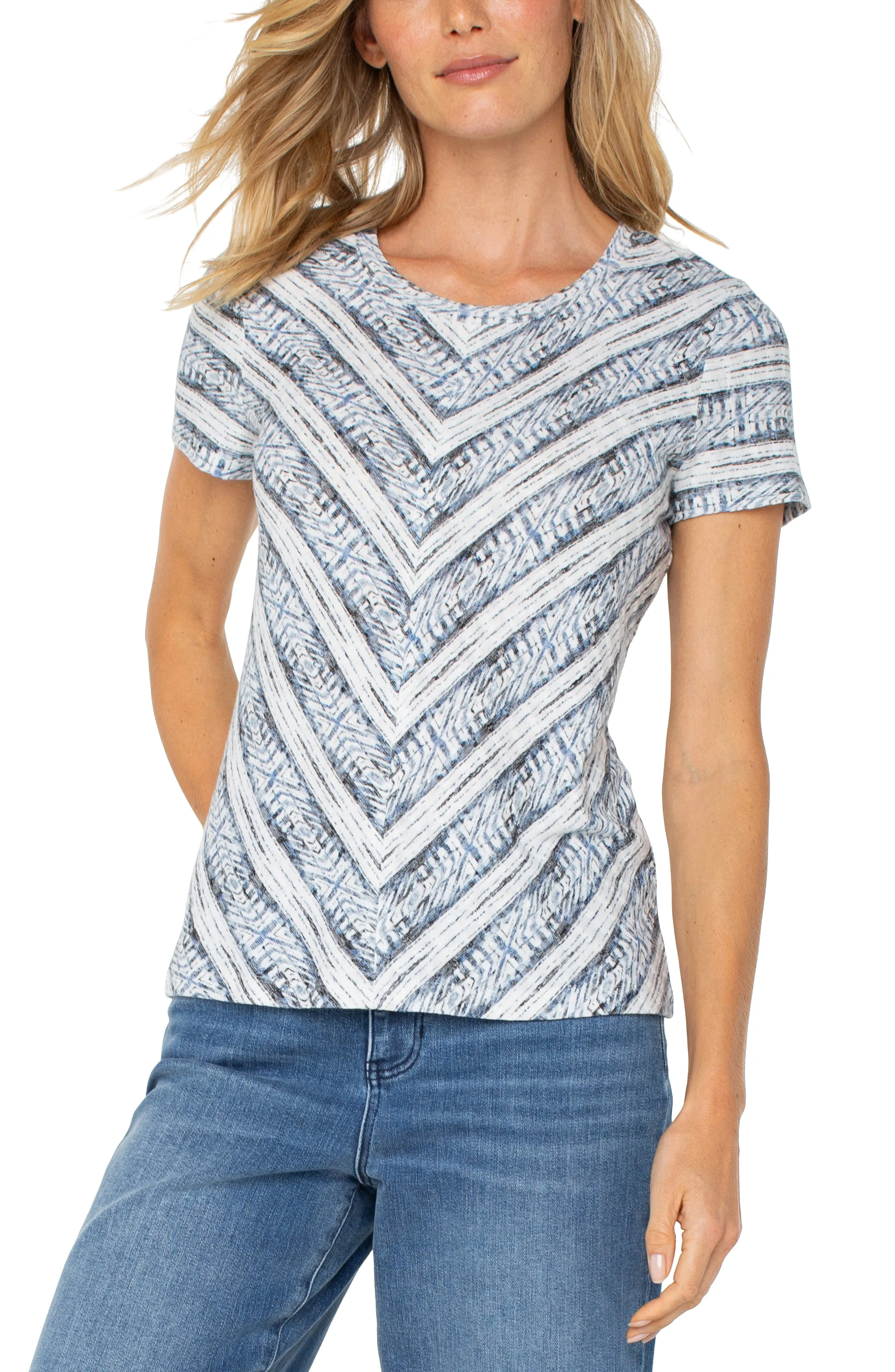 SHORT SLEEVE KNIT TOP WITH MITER sold by Liverpool Jeans Company product image thumbnail 4