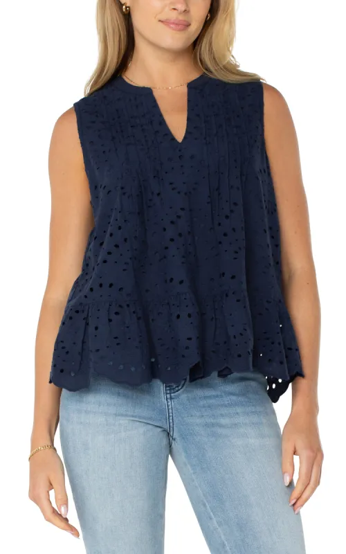 SLEEVELESS PINTUCK WOVEN TOP sold by Liverpool Jeans Company