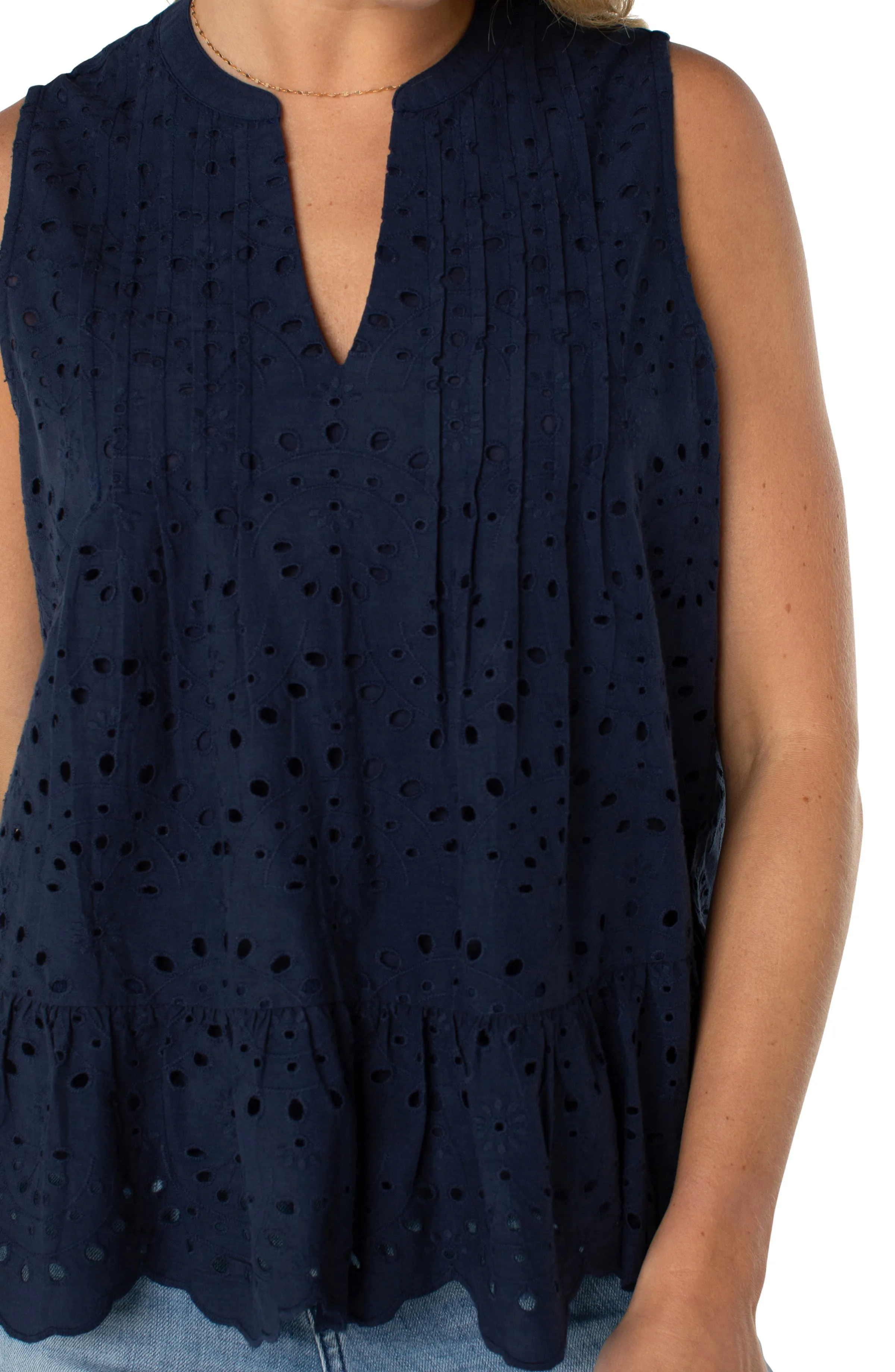 SLEEVELESS PINTUCK WOVEN TOP sold by Liverpool Jeans Company product image thumbnail 4