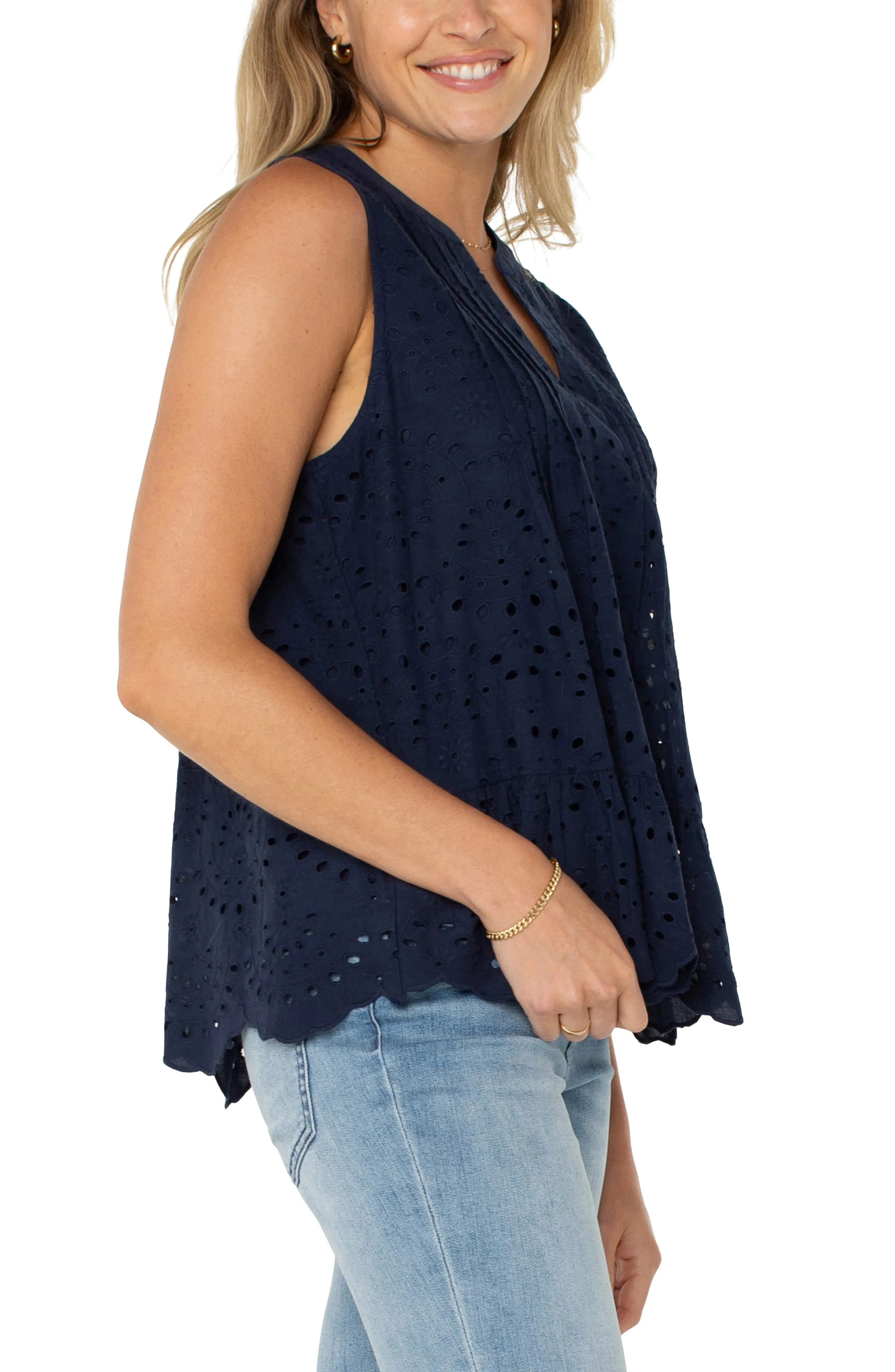SLEEVELESS PINTUCK WOVEN TOP sold by Liverpool Jeans Company product image thumbnail 3